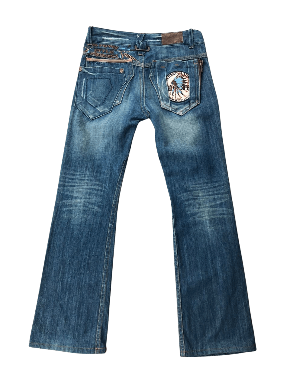 image of If Six Was Nine x Le Grande Bleu L G B Red Pepper Gold Label Red Indian Motif Flared Jeans in Denim