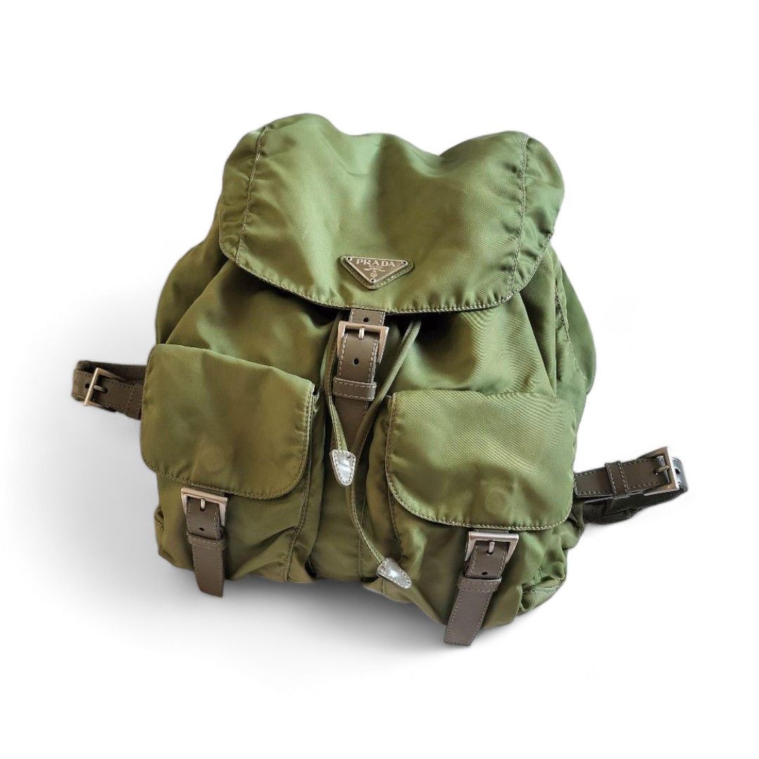 image of Prada - Nylon Rucksack Backpack Khaki Olive Green Small, Men's