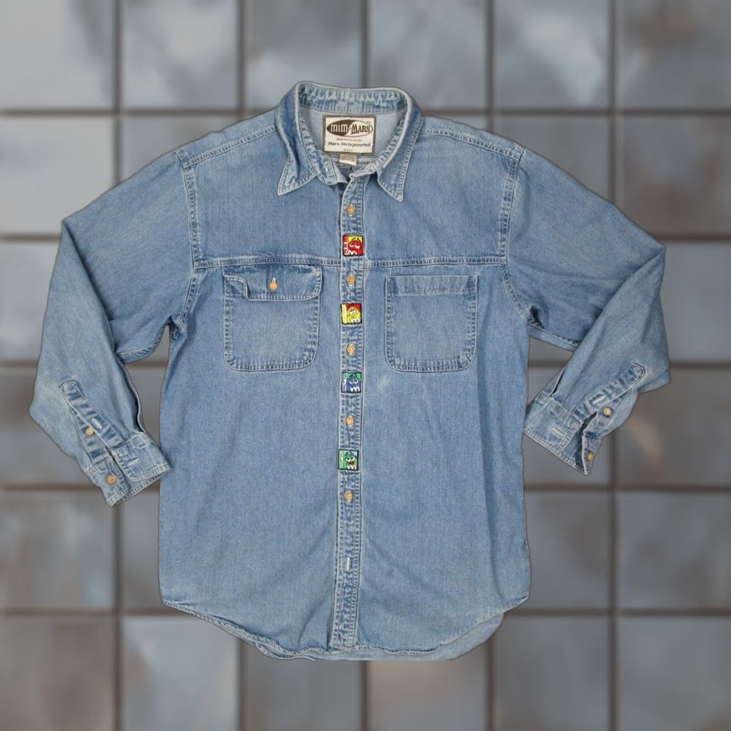Vintage VINTAGE M&M's Blue Denim Long Sleeve Button Up Shirt Mens Large 90s Cotton Size US L / EU 52-54 / 3 - 1 Thumbnail