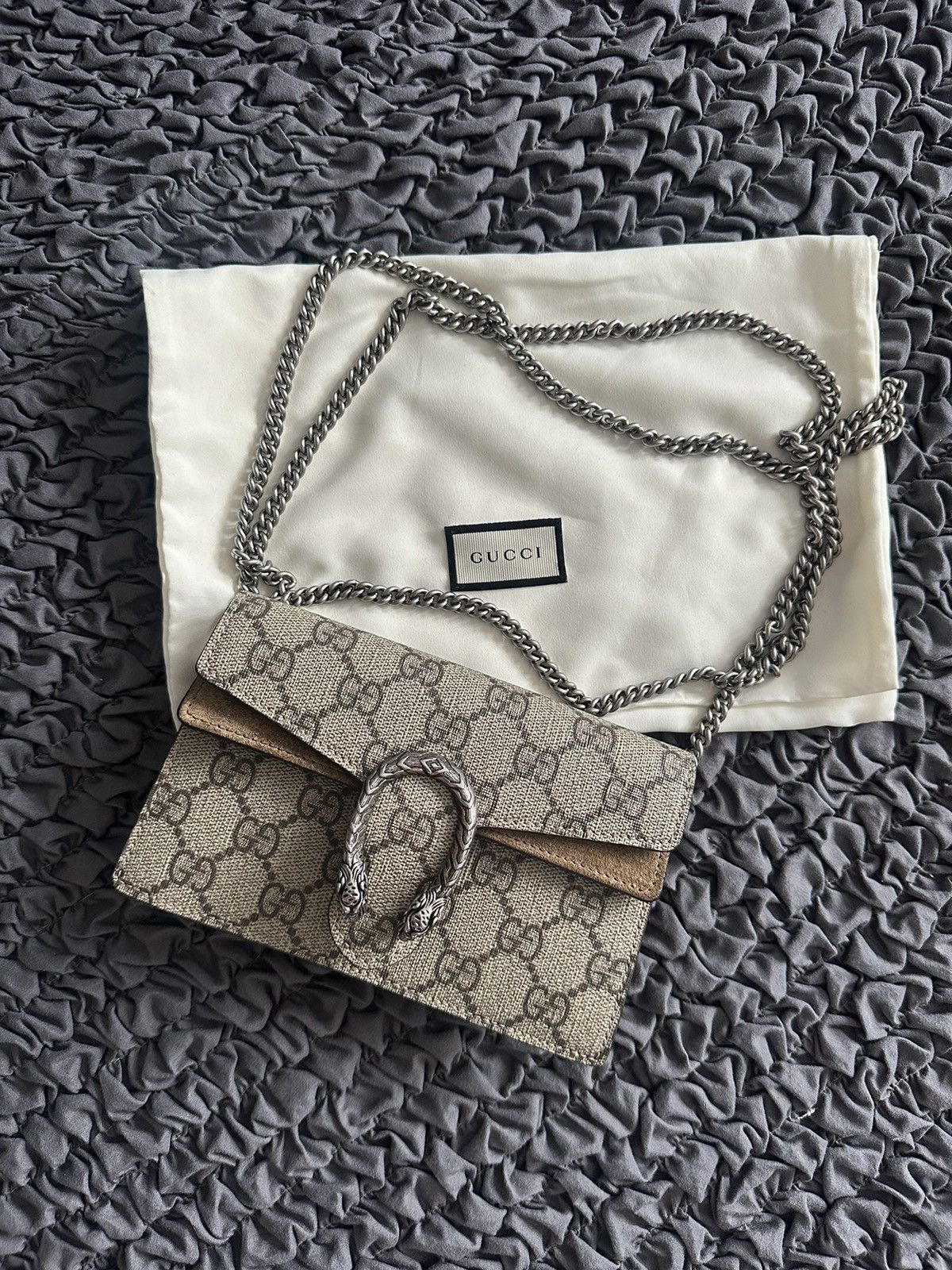 Gucci GG Supreme Monogram Super Mini Dionysus Shoulder Bag Taupe Size ONE SIZE - 1 Thumbnail