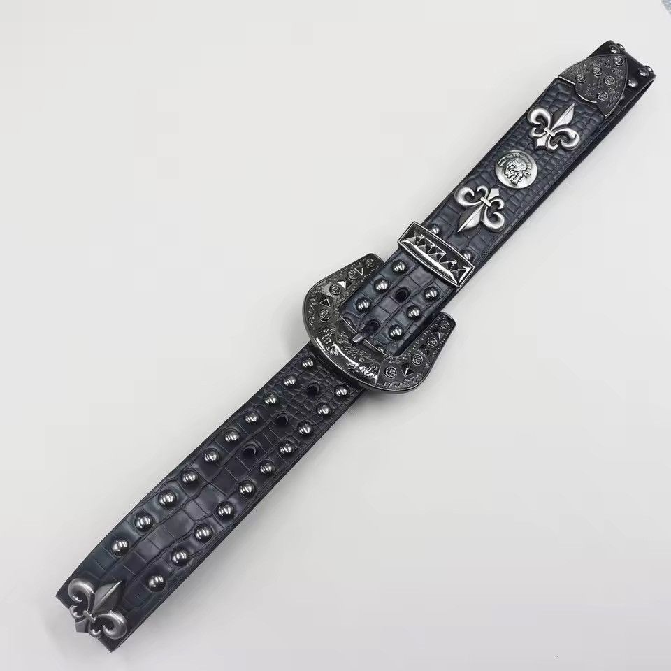 Japanese Brand Black Faux Leather Cross Studded Belt 105 cm Size ONE SIZE - 5 Thumbnail
