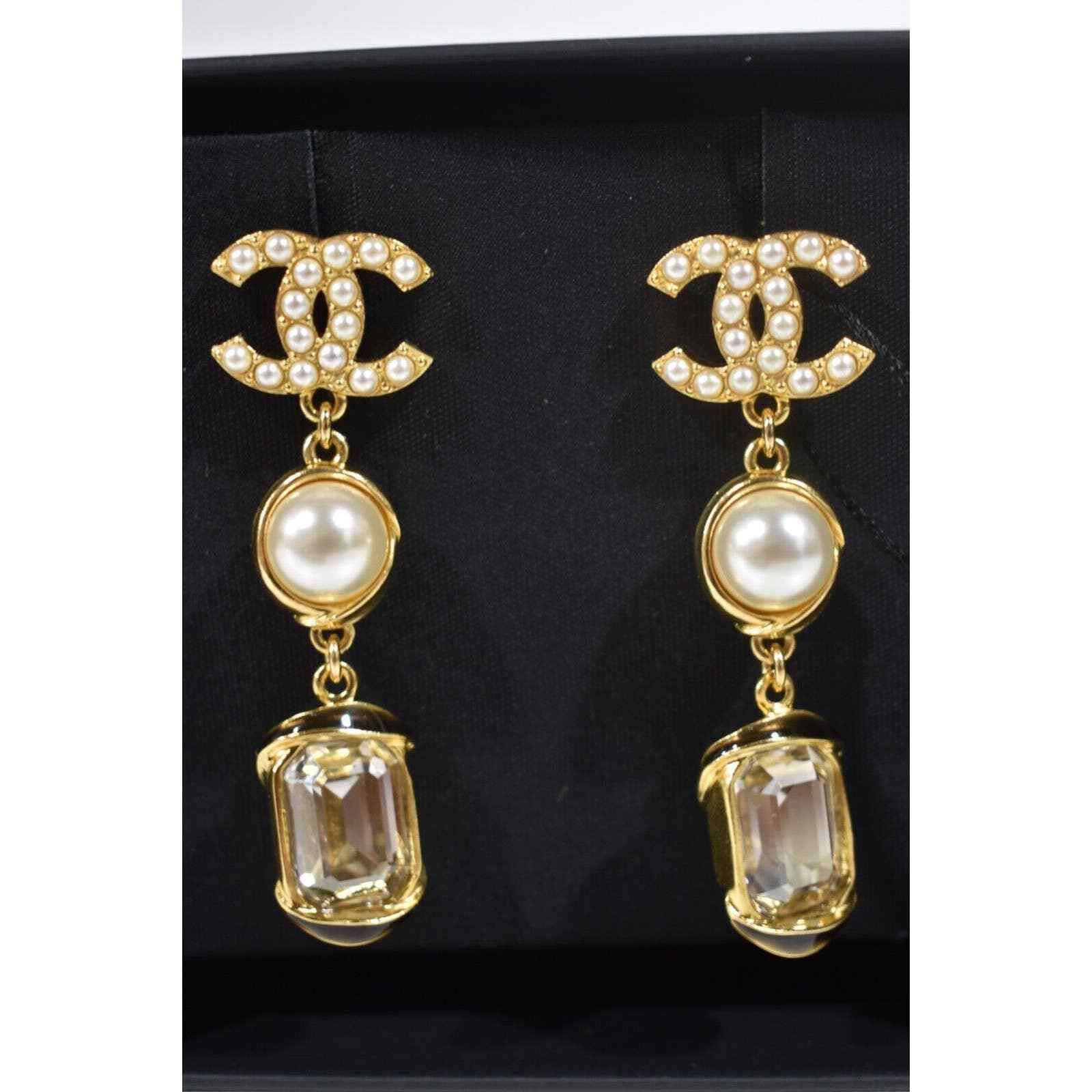 Chanel Chanel Pearl White Crystal Dangle Drop Statement Earrings Size ONE SIZE - 7 Thumbnail