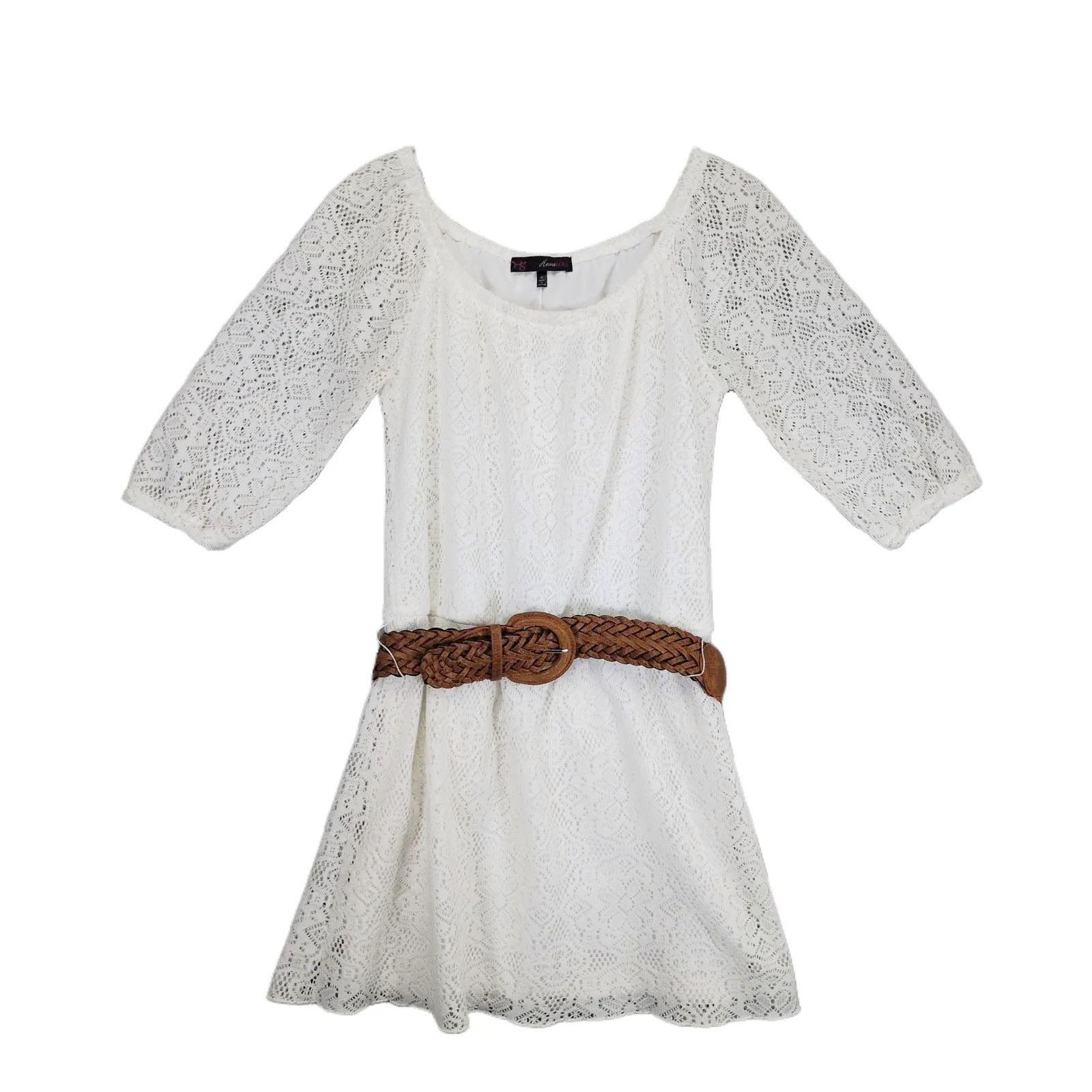 Other Heart Soul Women's M White Lace Dress w/ Braided Belt Size M / US 6-8 / IT 42-44 - 1 Thumbnail