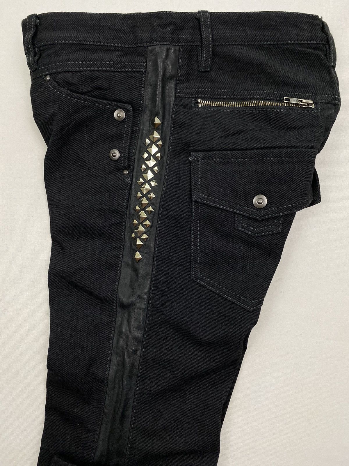 Japanese Brand Mononofu Teru Nakano Leather Side Studded Denim Size US 30 / EU 46 - 15 Thumbnail