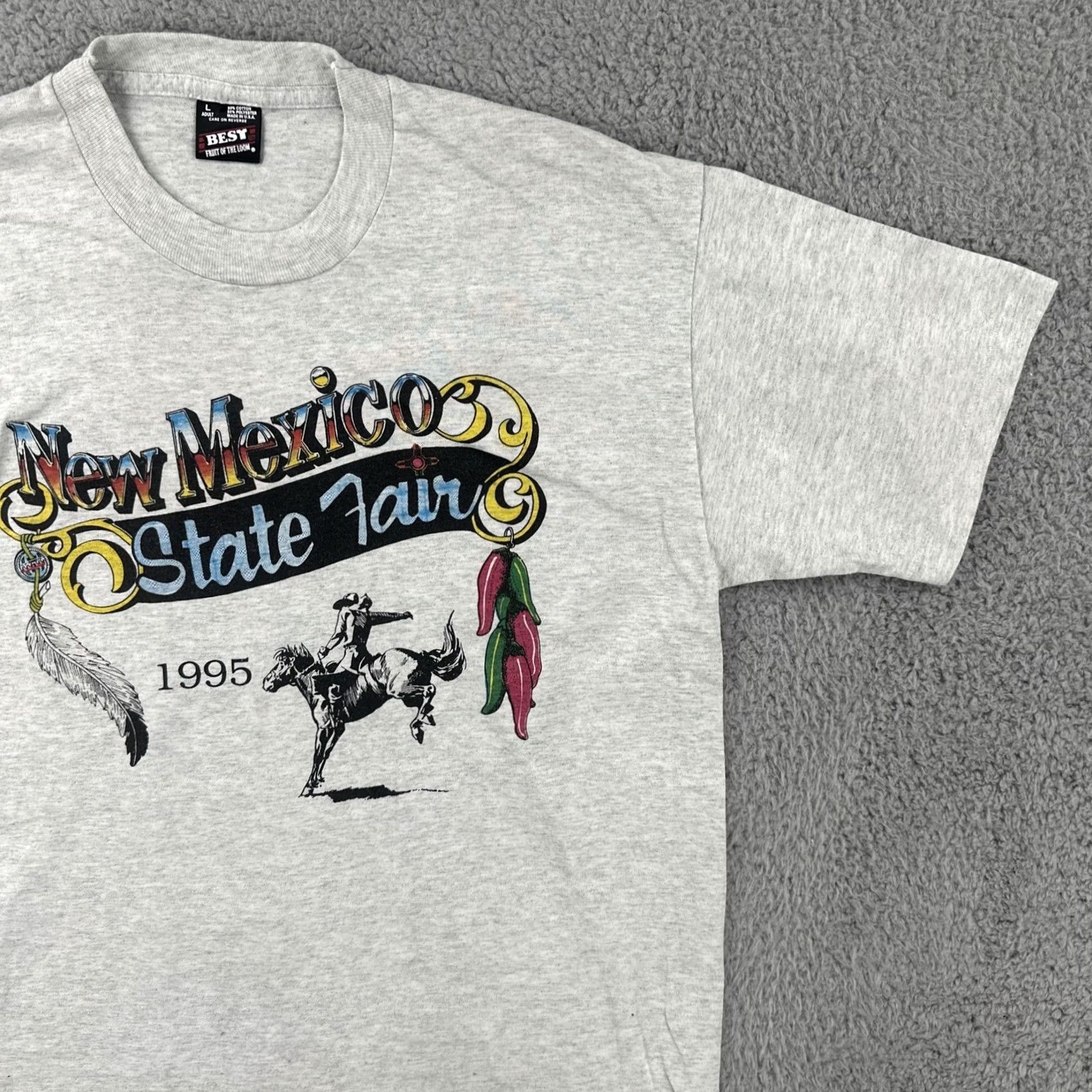 Fruit Of The Loom VINTAGE Fruit of the Loom T Shirt Gray XL 1990s Made in USA NM State Fair Mens Graphic Tee Size US XL / EU 56 / 4 - 5 Thumbnail