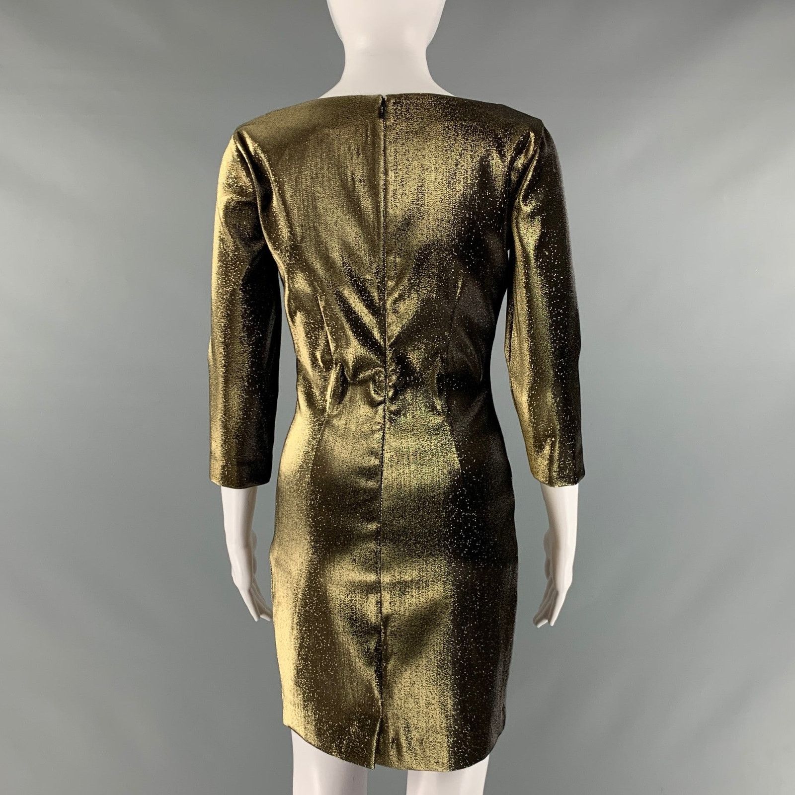 Area AREA Size S Gold Cotton Blend Metallic Mini Dress Size S / US 4 / IT 40 - 3 Thumbnail