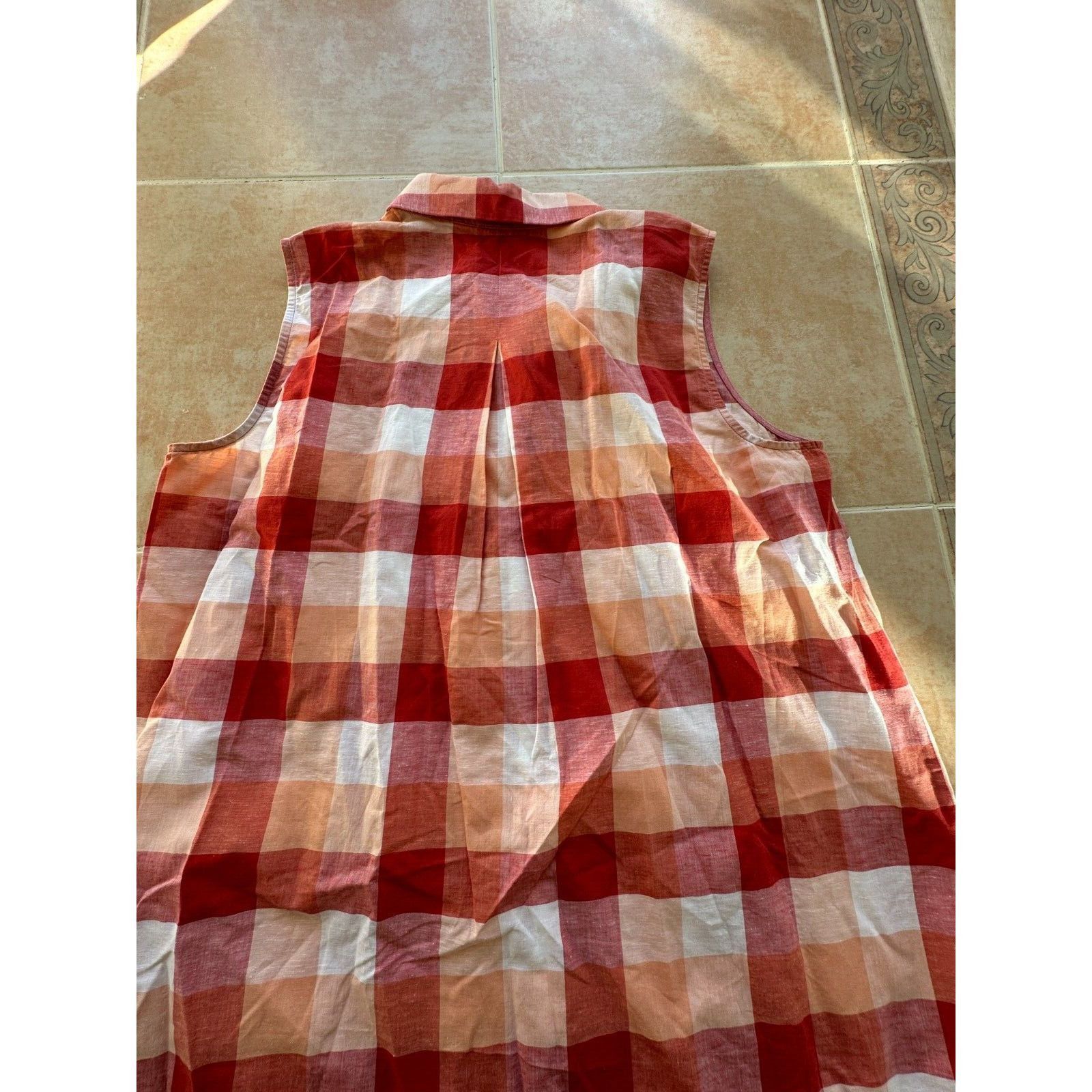 Lafayette 148 Lafayette 148 Red Orange White Plaid Sleeveless Blouse - M Size M / US 6-8 / IT 42-44 - 3 Thumbnail