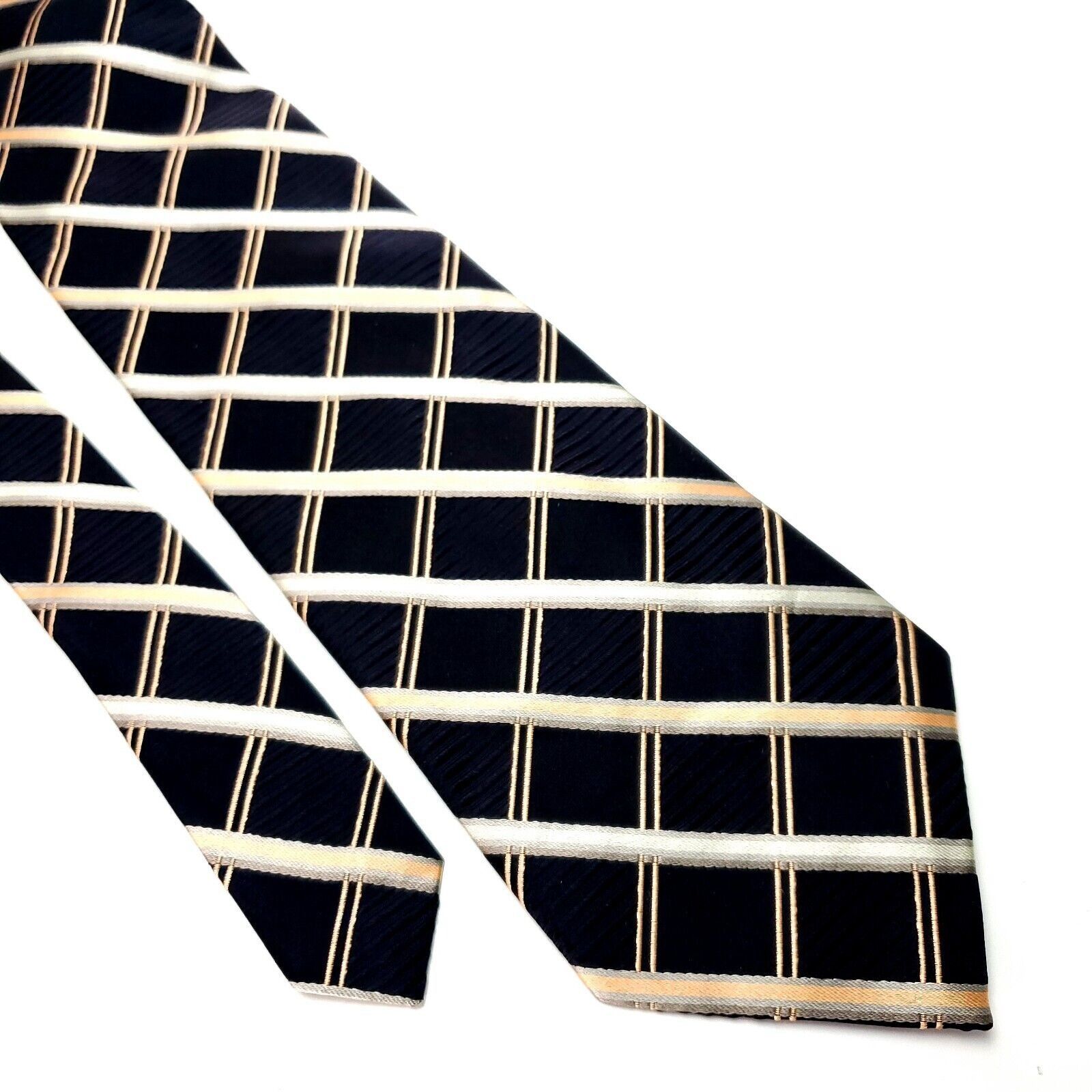 Stafford Stafford Silk Tie Woven Black Peach Plaid Wide Size ONE SIZE - 1 Thumbnail