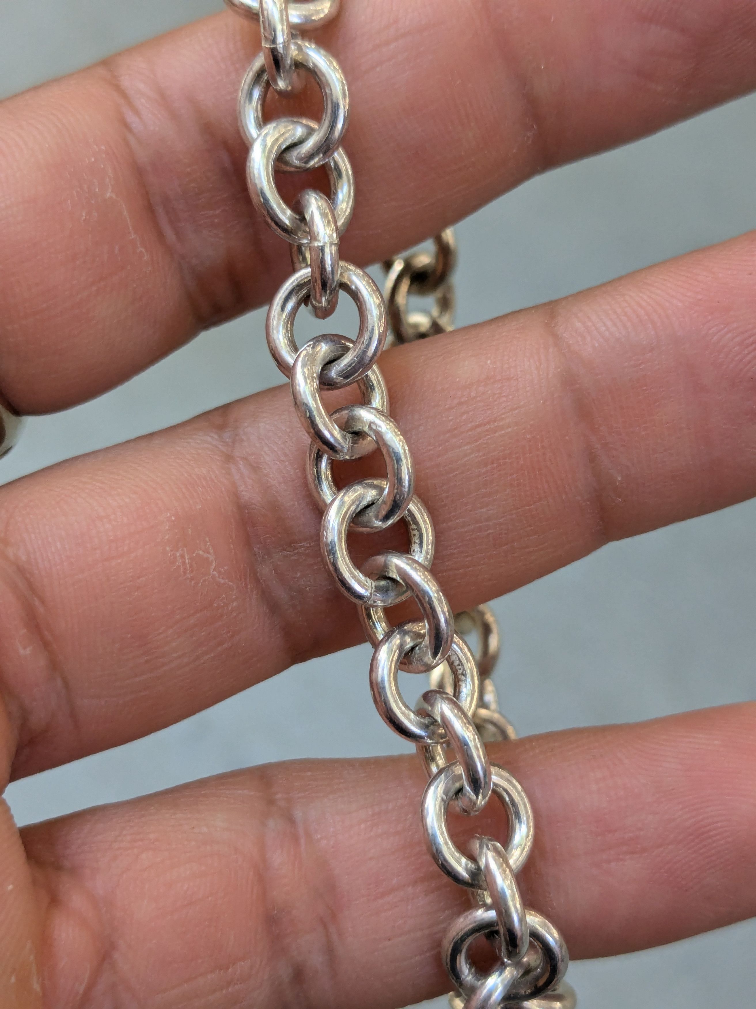 Jewelry Vintage Sterling Silver Bracelet Rolo Round 7.5" Chain Link Size ONE SIZE - 12 Thumbnail