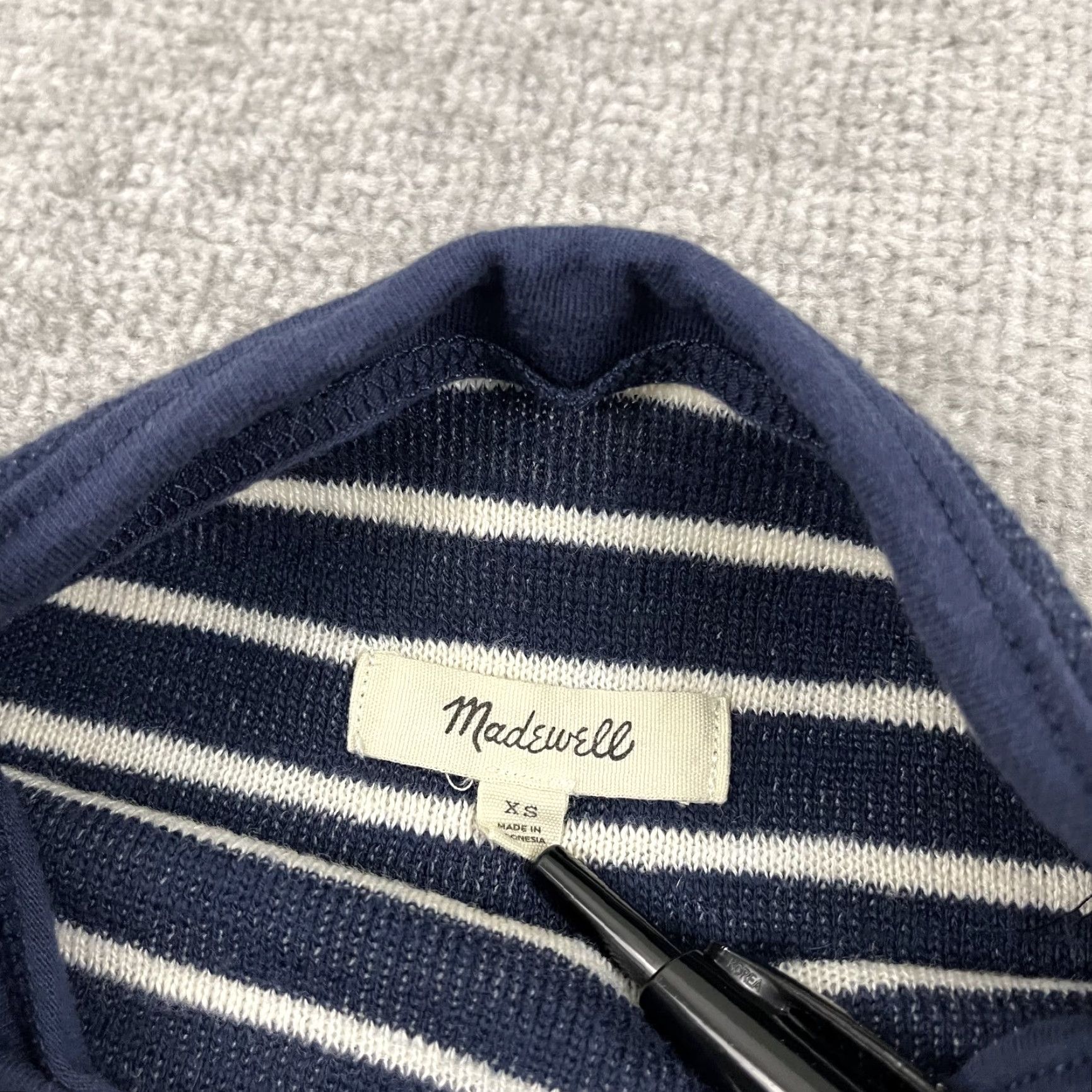 Madewell Madewell Mockneck Sweater Top Striped Womens XS Knits Pullover Gathered Sleeve Dark Nightfall Blue Casual Womens XS Size XS / US 0-2 / IT 36-38 - 2 Thumbnail