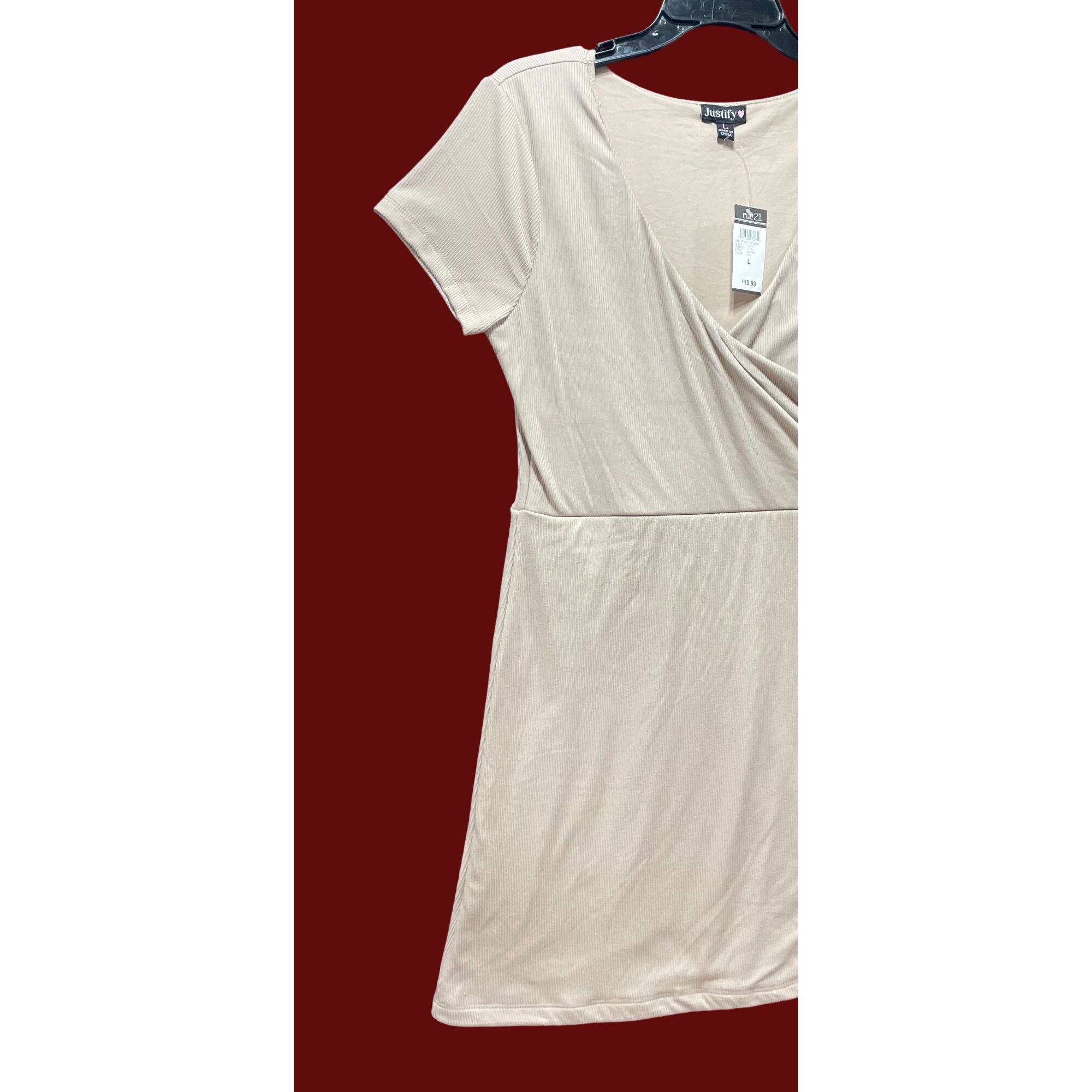 Other Justify - Women's V-Neck Lined Casual Dress - Beige - Large Size L / US 10 / IT 46 - 16 Thumbnail