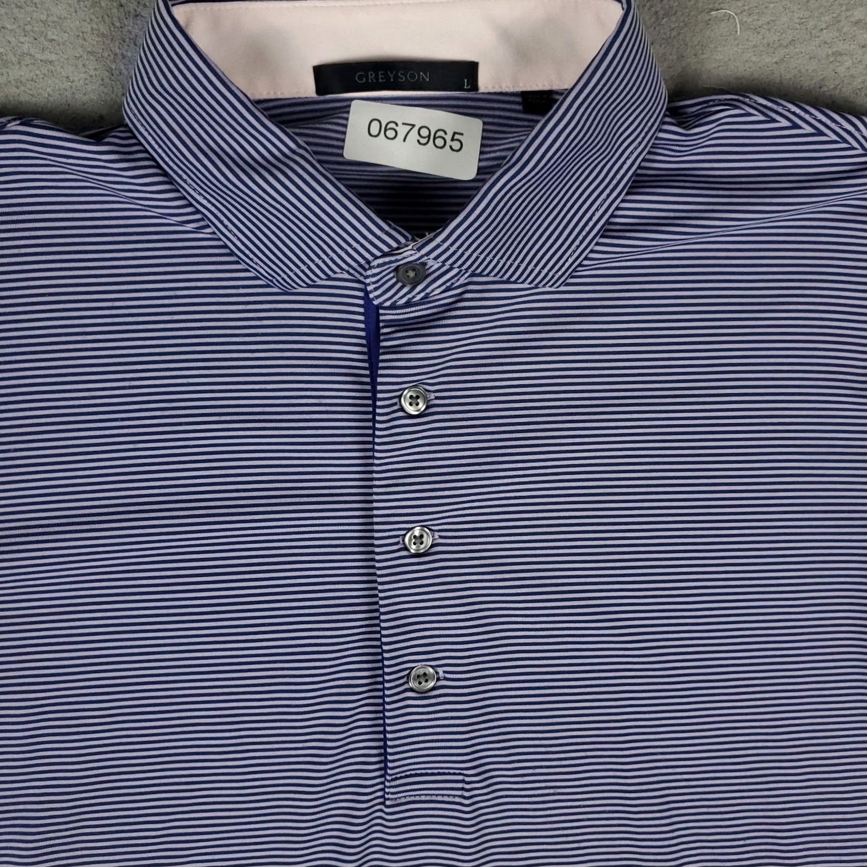 Vintage Greyson Polo Shirt Mens L Blue Striped Button Collar Short Sleeve Golf Casual Polo Shirt Size US L / EU 52-54 / 3 - 2 Thumbnail