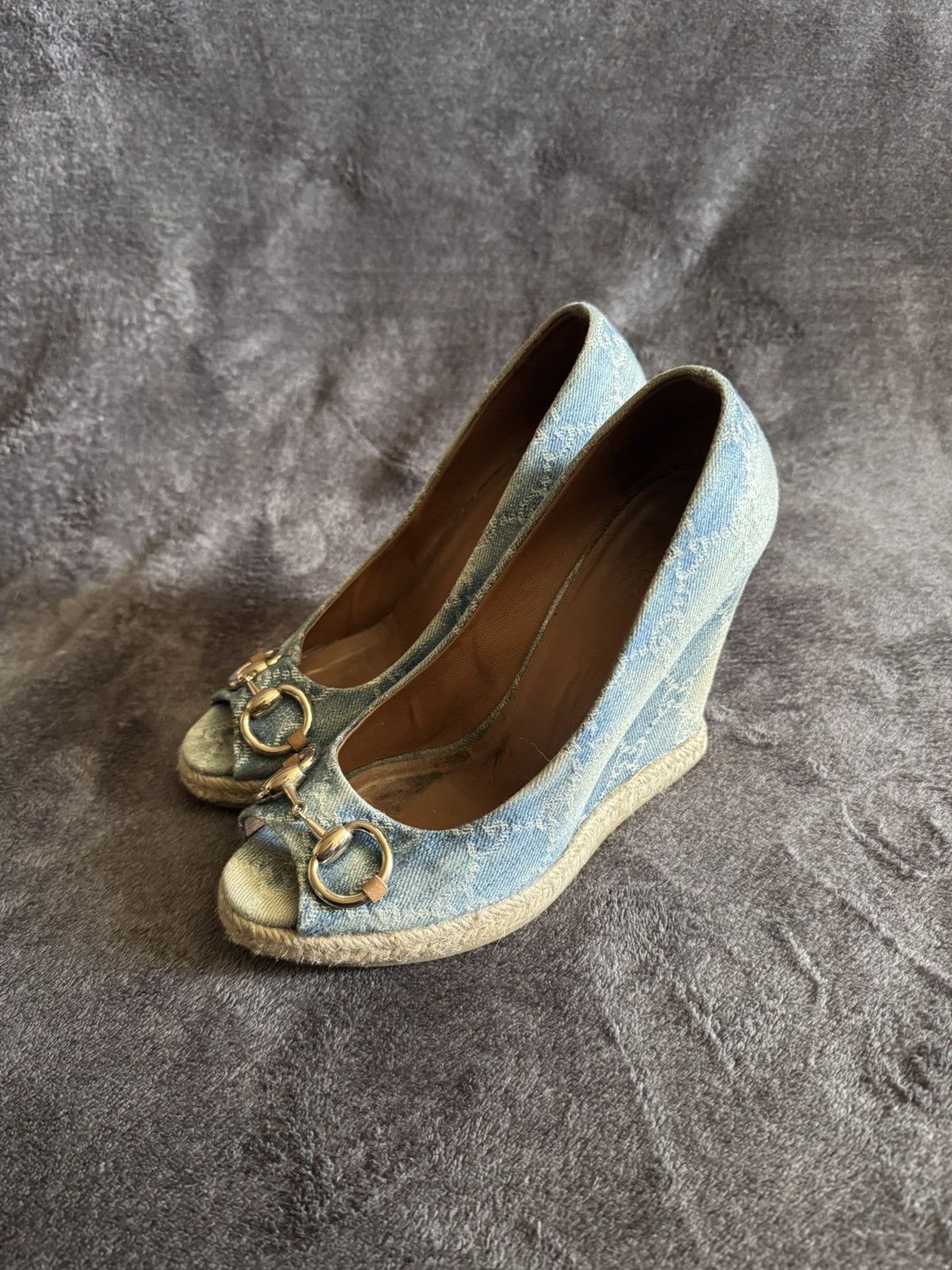 Gucci Gucci Horsebit monogram GC denim heels blue Size US 6 / IT 36 - 4 Thumbnail