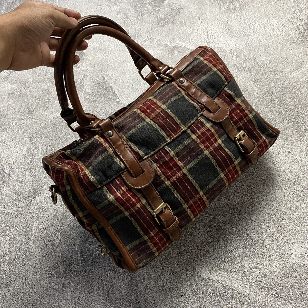 Japanese Brand 2000s Plaid Pattern Leather Trim Handbag Size ONE SIZE - 1 Thumbnail