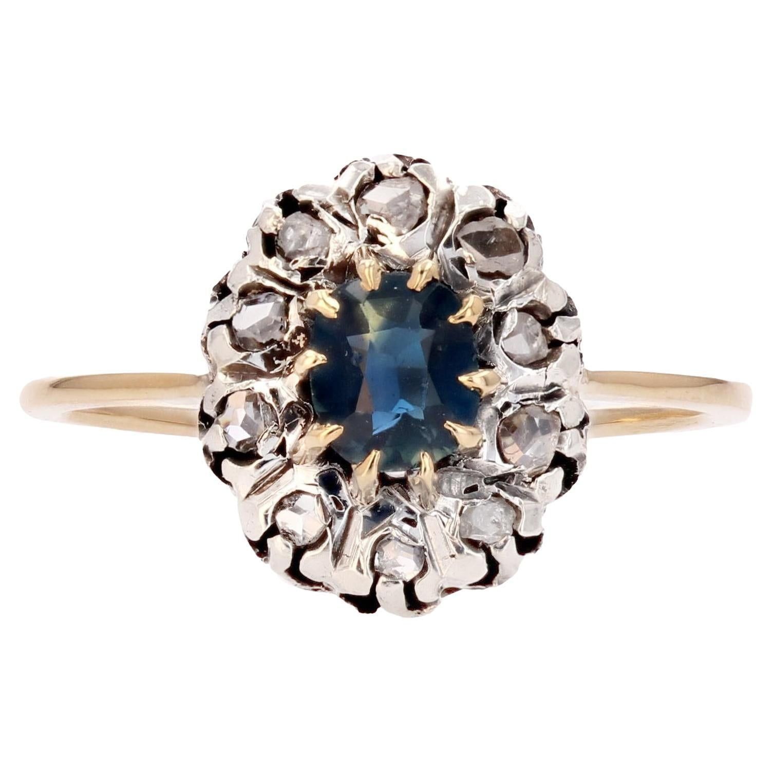 image of Vintage 20Th Century Sapphire Diamonds 18 Karat Yellow Gold Cluster Ring, Women's