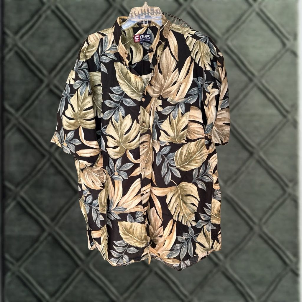 Chaps VINTAGE Chaps Ralph Lauren Big & Tall 2XLT Hawaiian Shirt Black Short Sleeve Button-Up Tropical Leaf Mens Size US XXL / EU 58 / 5 - 1 Thumbnail