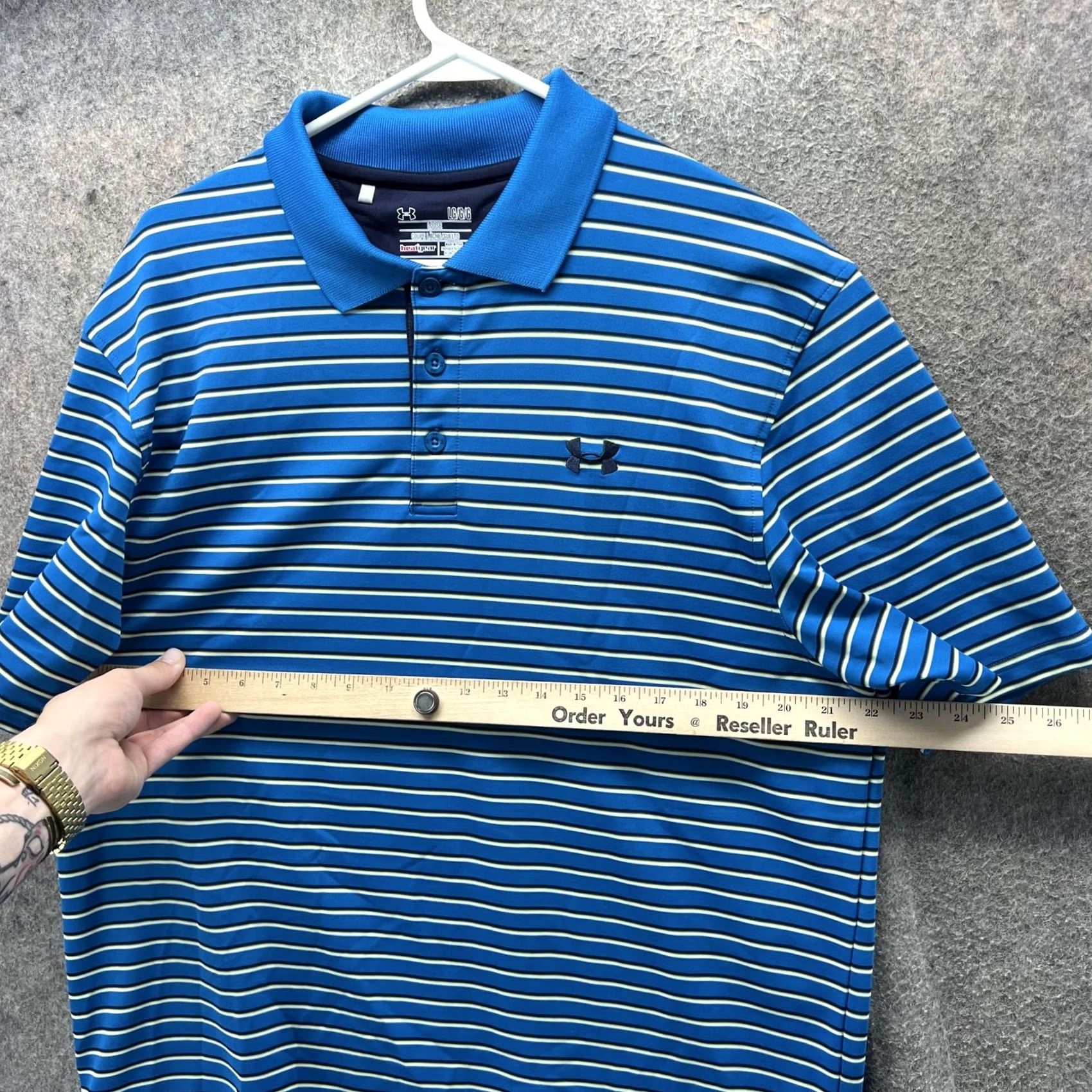 Under Armour Under Armour Polo Shirt Mens L Blue Striped HeatGear Golf Performance Size US L / EU 52-54 / 3 - 6 Thumbnail