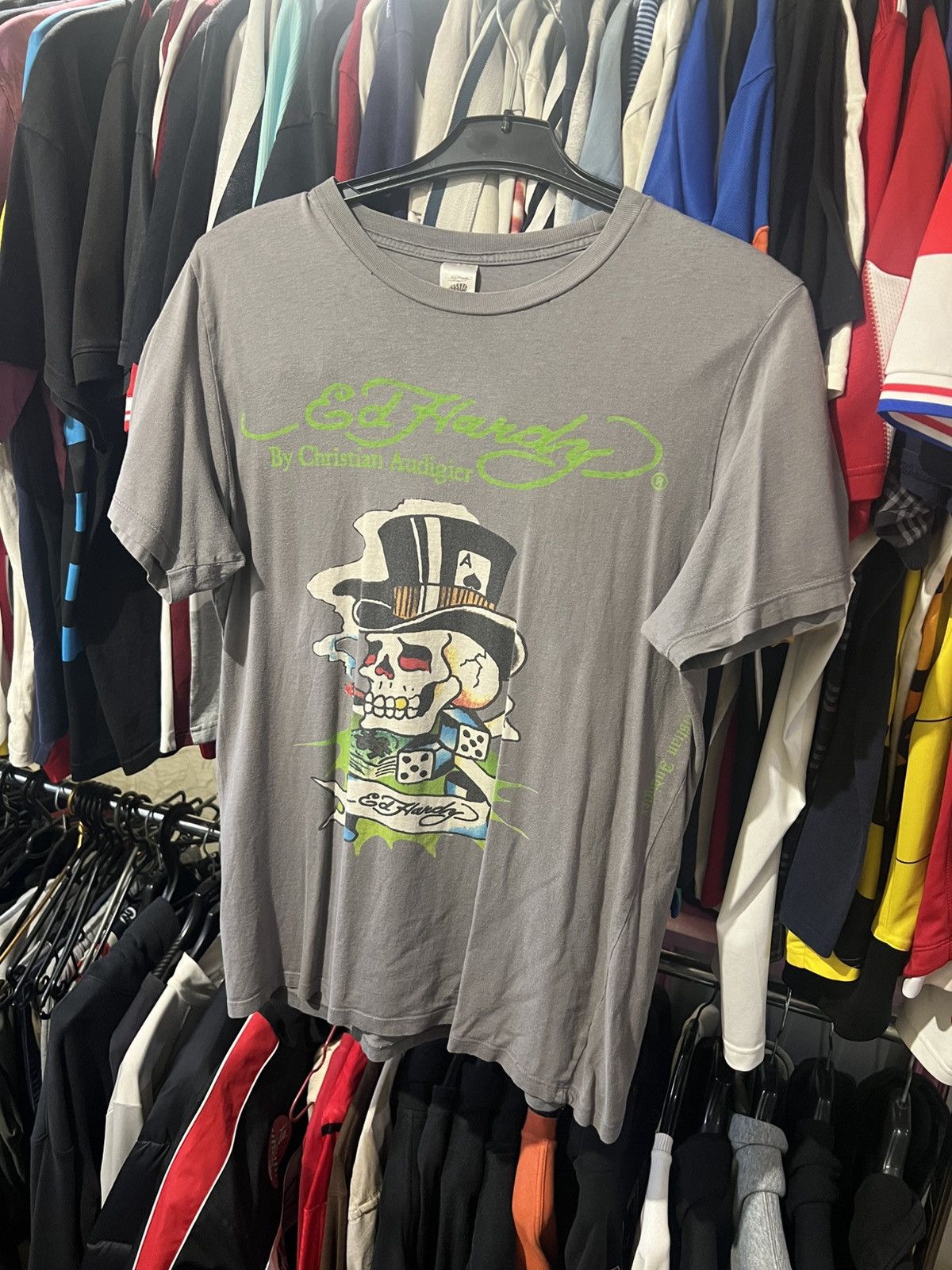 Ed Hardy × Vintage VINTAGE ED HARDY CHRISTIAN AUDDIGER SKULL LOGO T SHIRT SZ L Size US L / EU 52-54 / 3 - 1 Thumbnail
