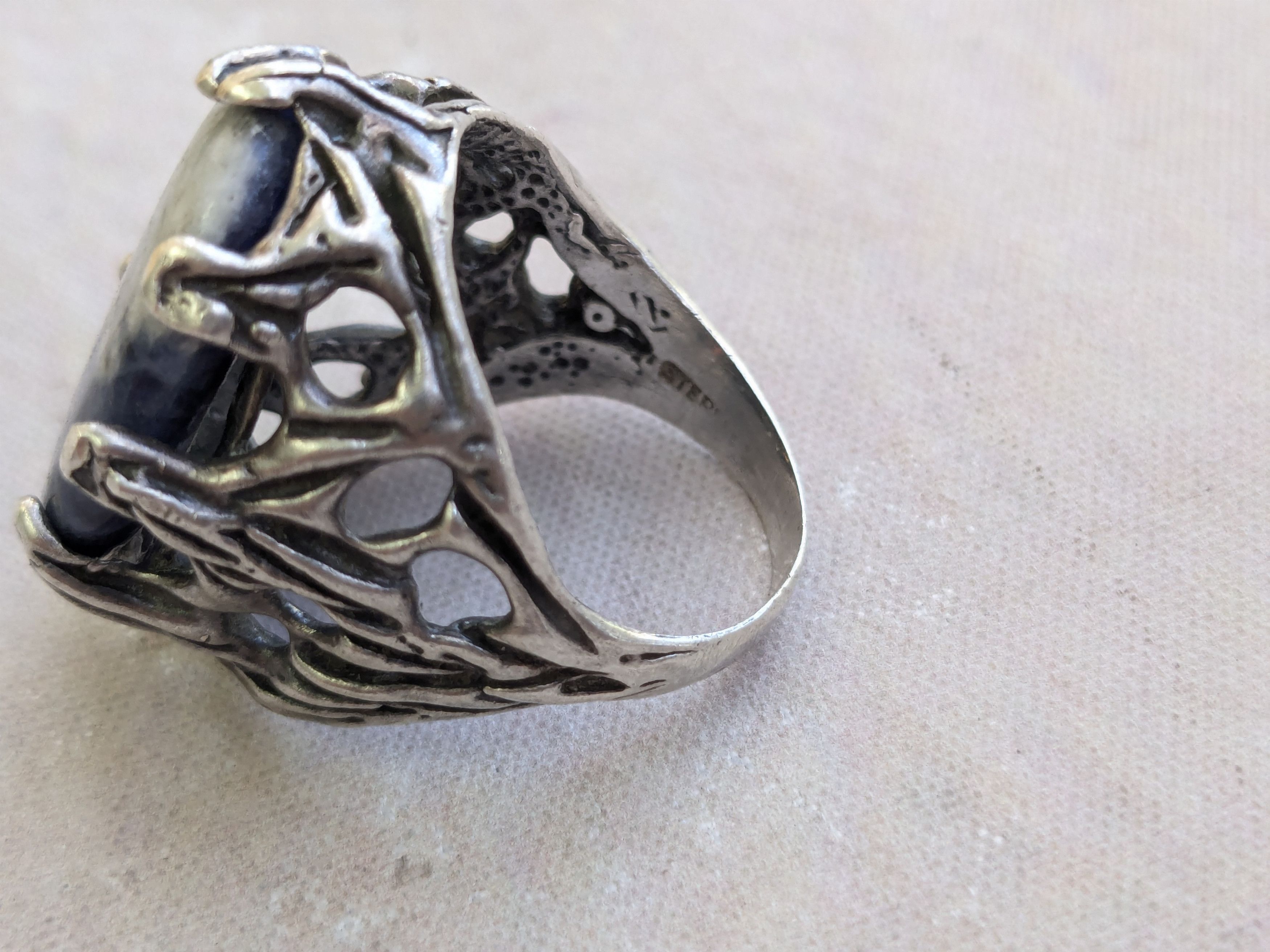 Vintage Vintage Sterling Silver Ring Blue Sodalite 11 Brutalist Size ONE SIZE - 7 Thumbnail