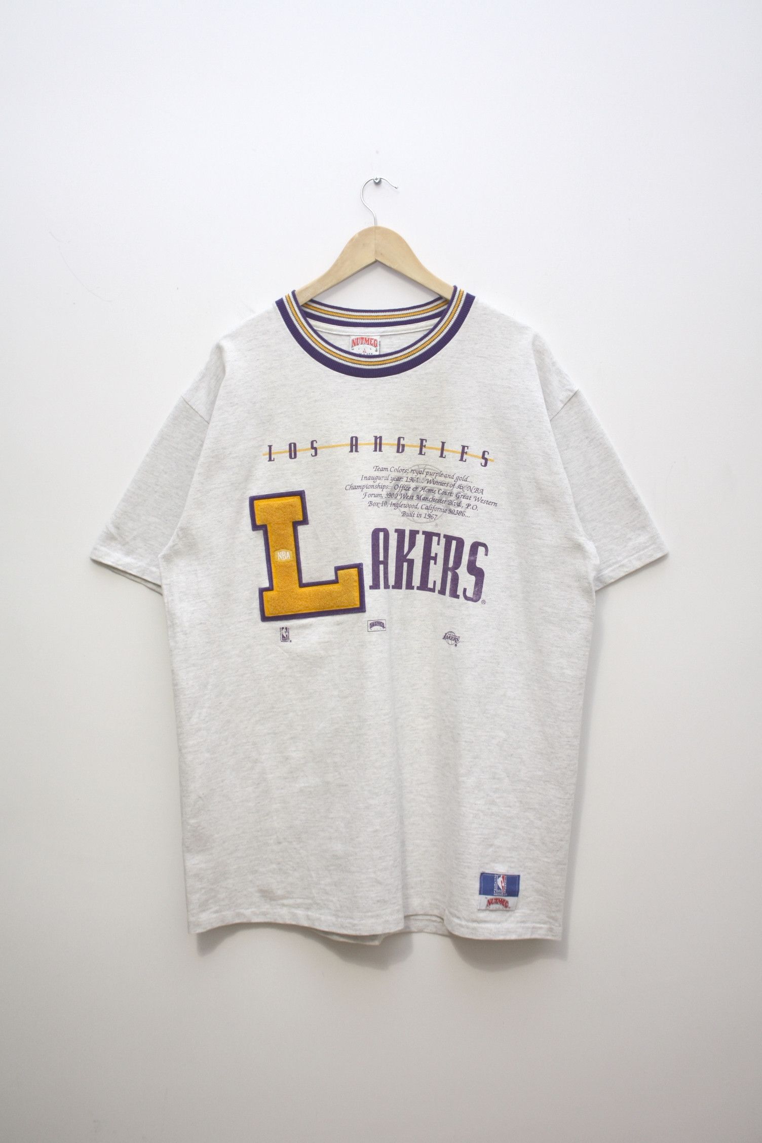 image of L A Lakers x NBA Los Angeles Lakers Nutmeg Mills Grey T-Shirt XL Made In Usa, Men's