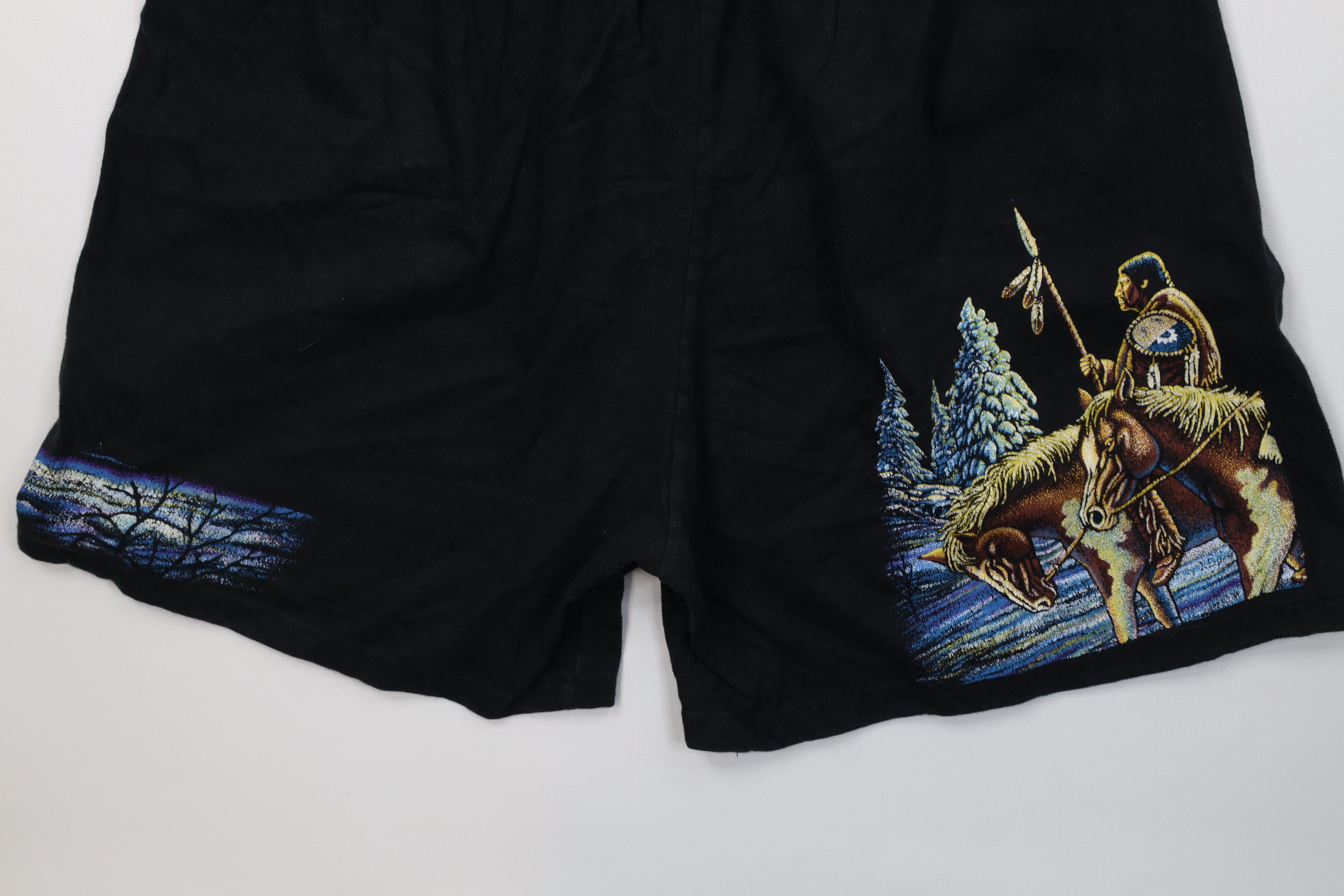 Vintage Vintage 90s Streetwear Indian Horse Nature Shorts Black USA Size 24" / US 00 / IT 34 - 4 Thumbnail