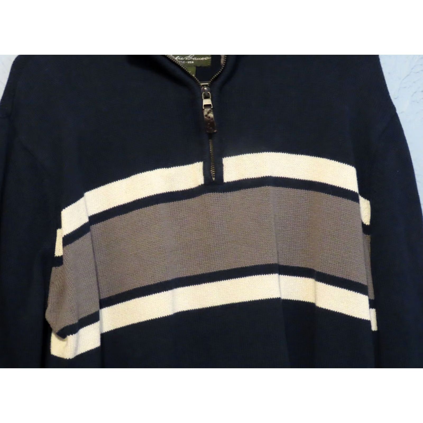 Eddie Bauer Eddie Bauer Striped Knit Quarter Zip Sweater Men XL Mock Neck 1/4 Zip Pullover Casual Outdoor Redefined Blue Size US XL / EU 56 / 4 - 3 Thumbnail