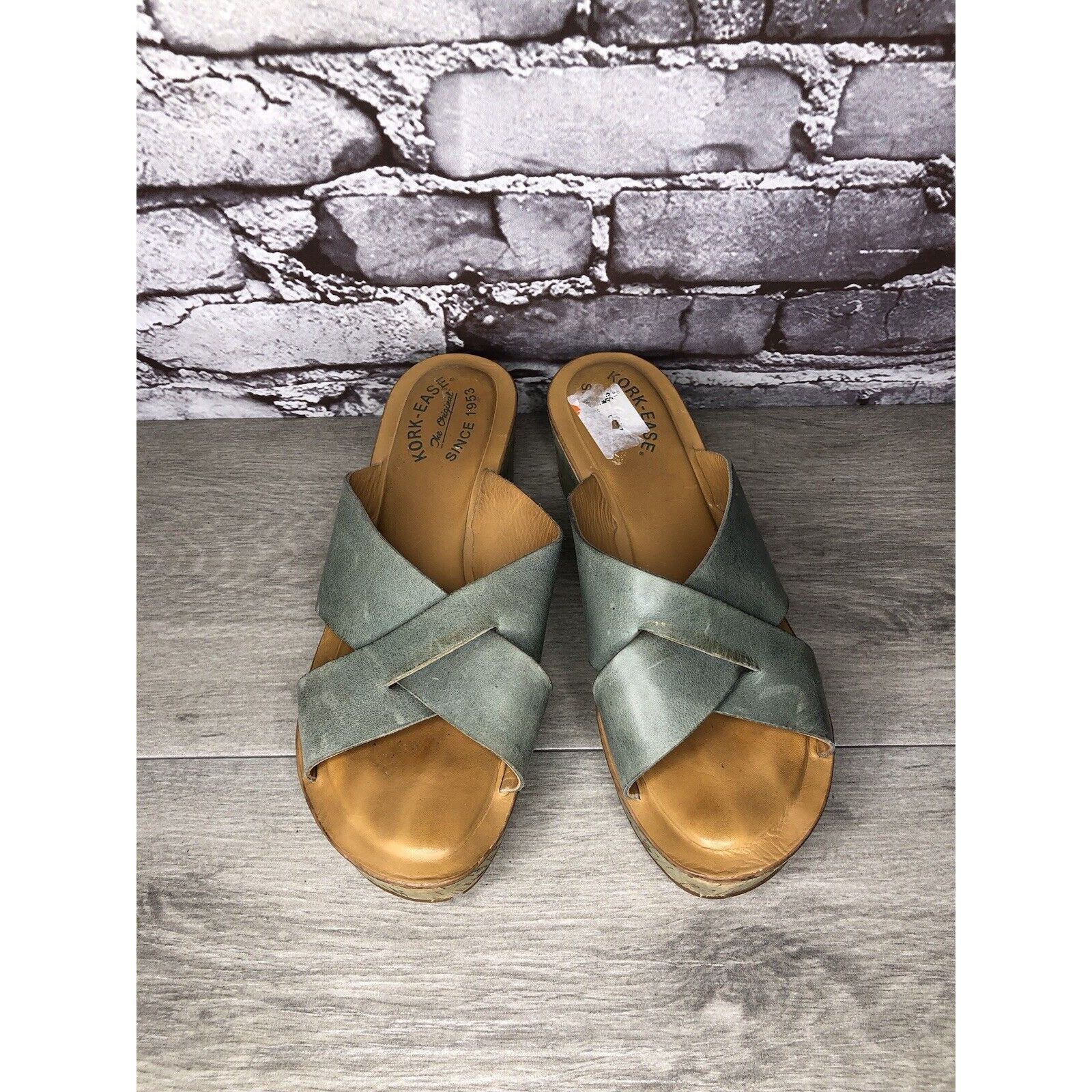 Other Kork-Ease Blue Leather Platform Cross Strap Cork Wedge Sanda Size US 8 / IT 38 - 19 Thumbnail
