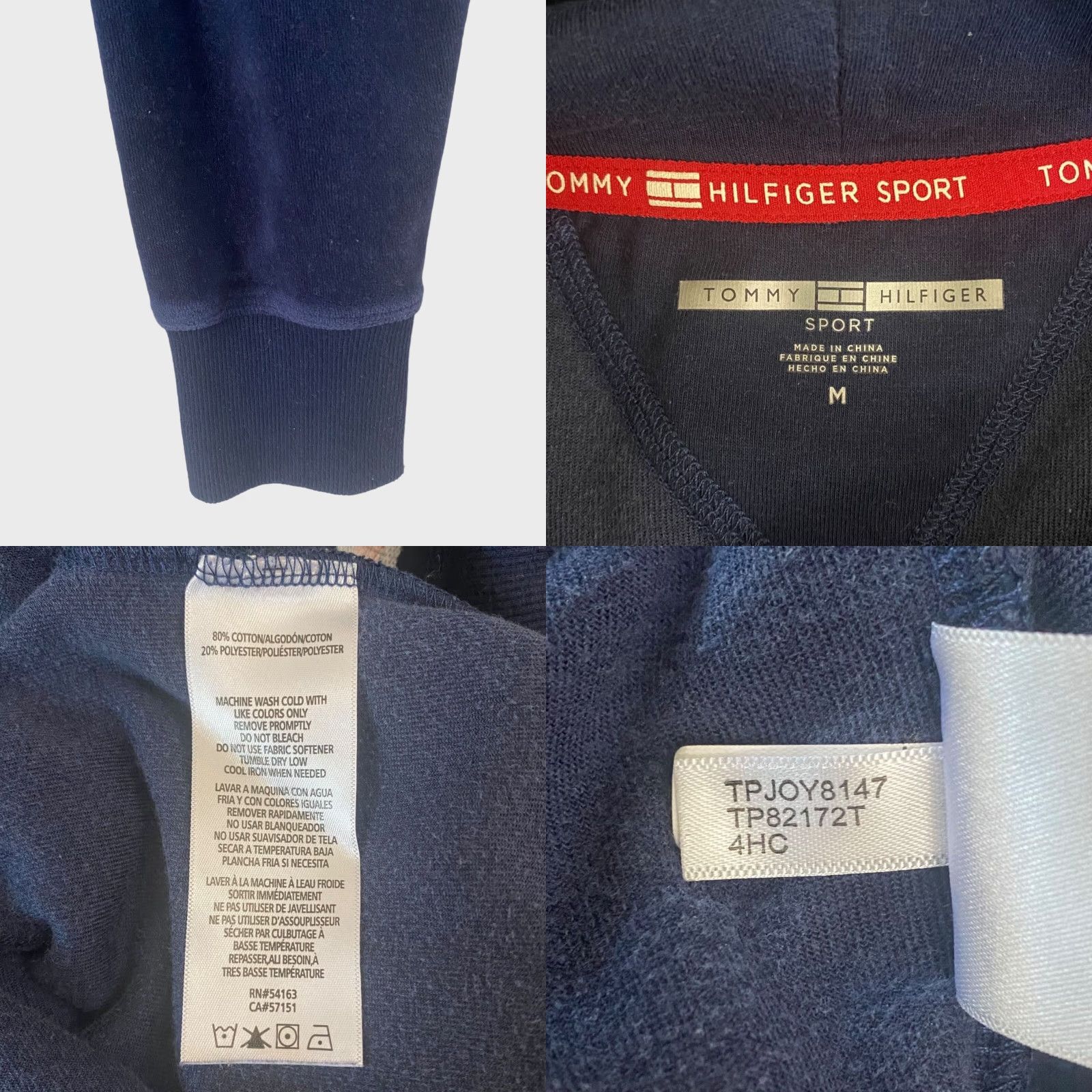 Tommy Hilfiger VINTAGE Tommy Hilfiger Sport Velour Chevron Hoodie Sweatshirt Blue Women's M Size M / US 6-8 / IT 42-44 - 8 Thumbnail