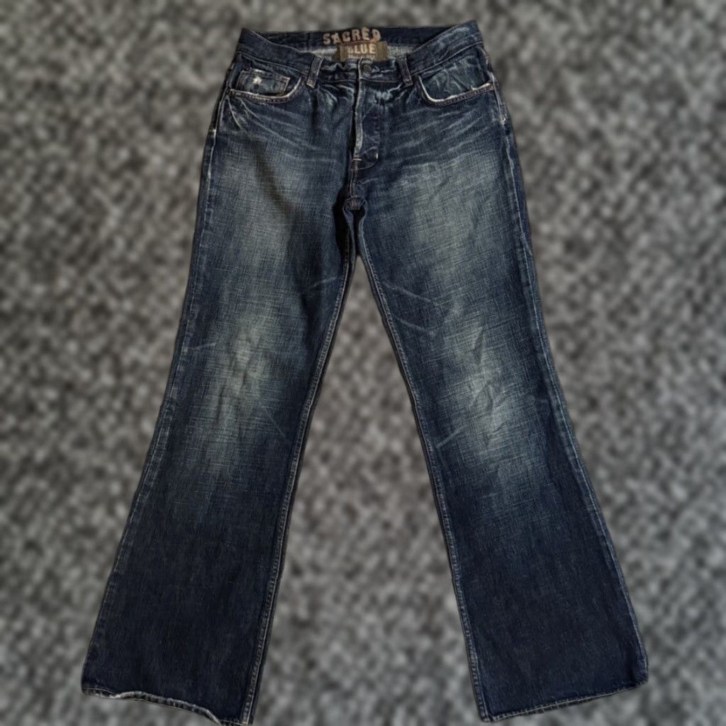 Denime Sacred Blue Jeans Bootcut Distressed Dark Wash Denim USA Regular Women 32 Inseam 33 Size 24" / US 00 / IT 34 - 1 Thumbnail