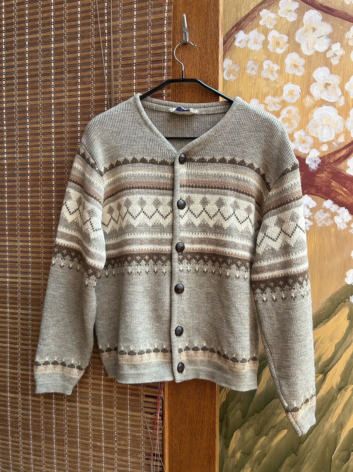 Handmade × Vintage Vintage 60s Caldwell Patterned Wool Knitted Sweater Cardigan Size US XL / EU 56 / 4 - 1 Thumbnail