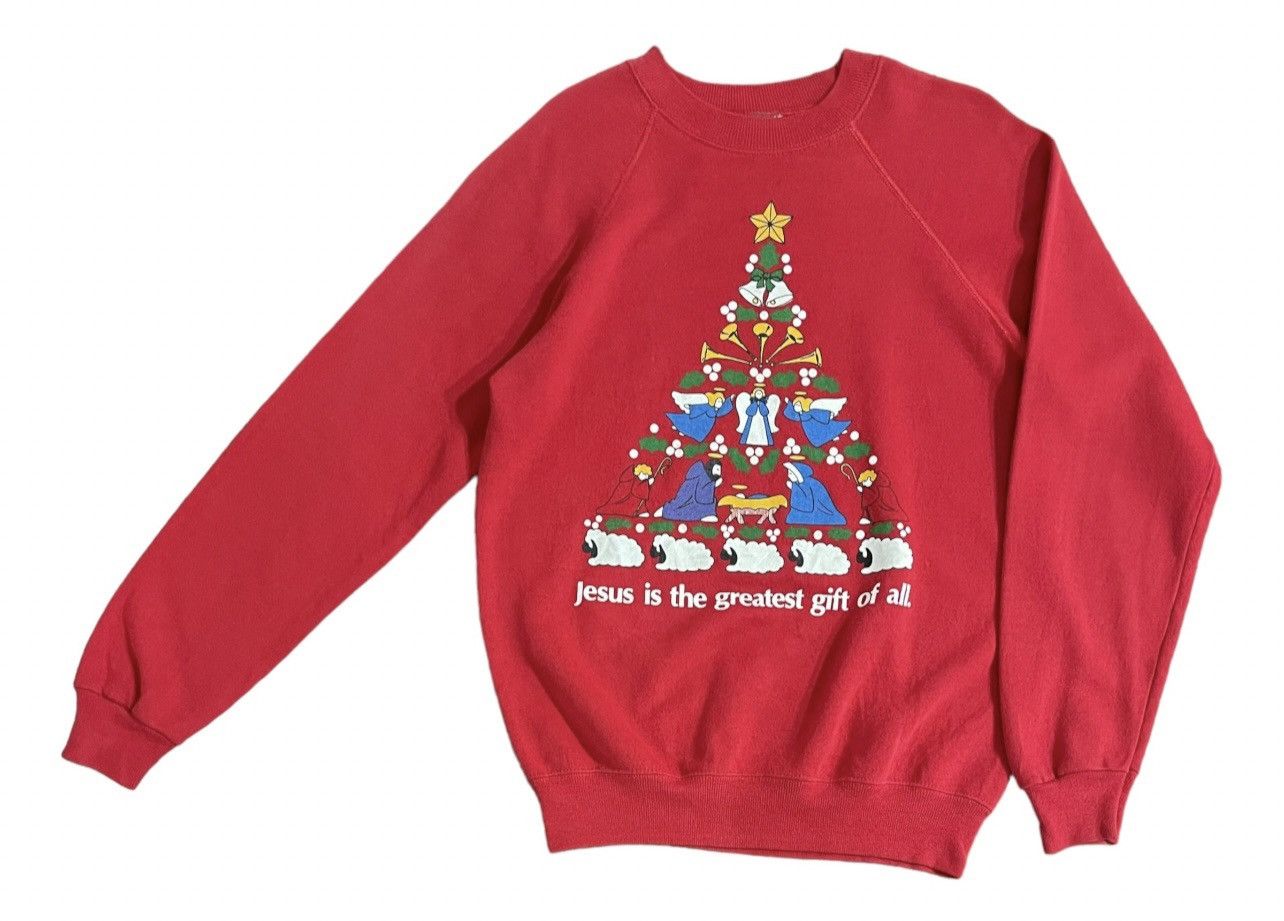 Vintage 80s Vintage Jesus Christmas Sweatshirt Size US M / EU 48-50 / 2 - 2 Thumbnail