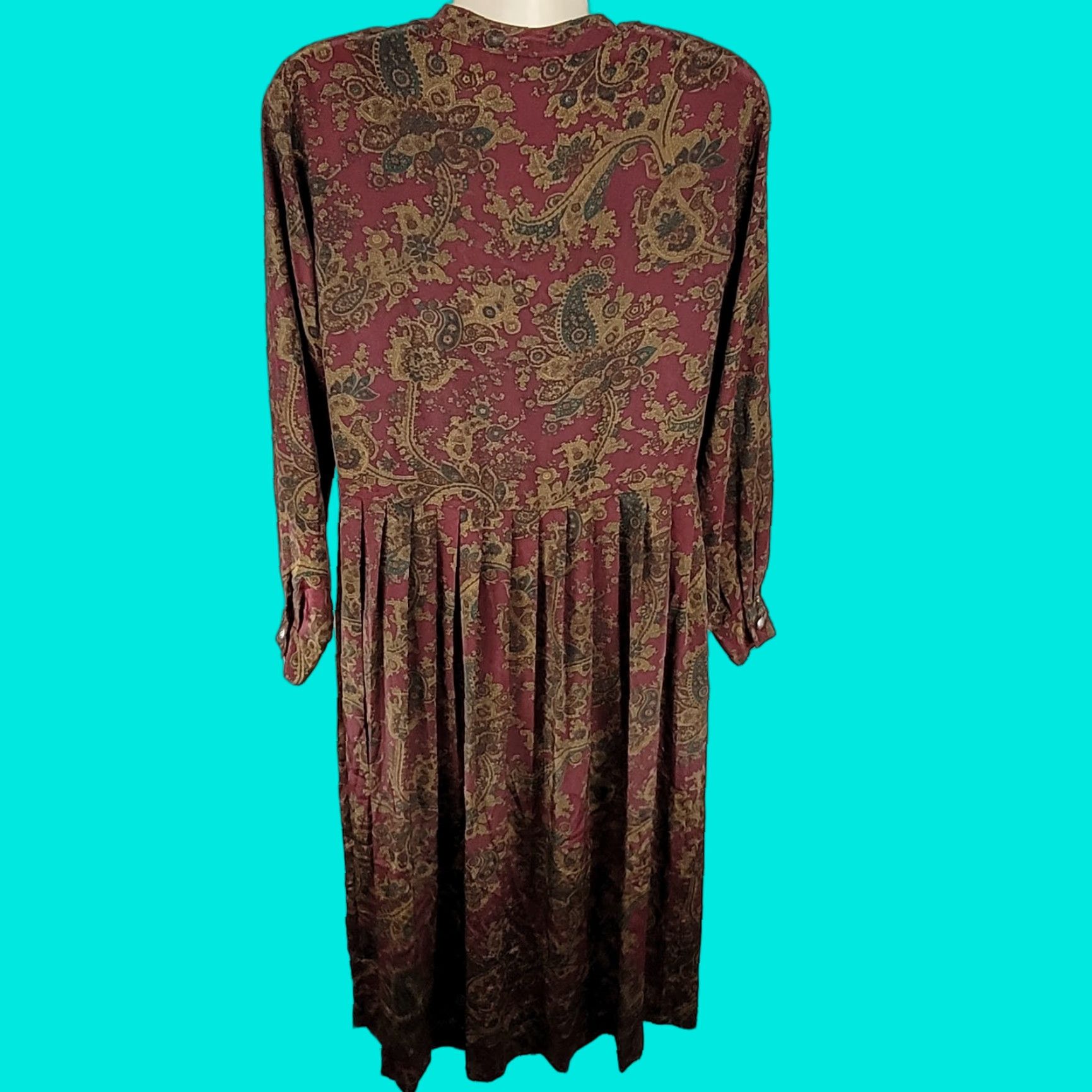 Talbots VTG Talbots Multicolor Paisley Pleated Buttoned Long Sleeve Midi Dress Petite 4P Size S / US 4 / IT 40 - 1 Thumbnail