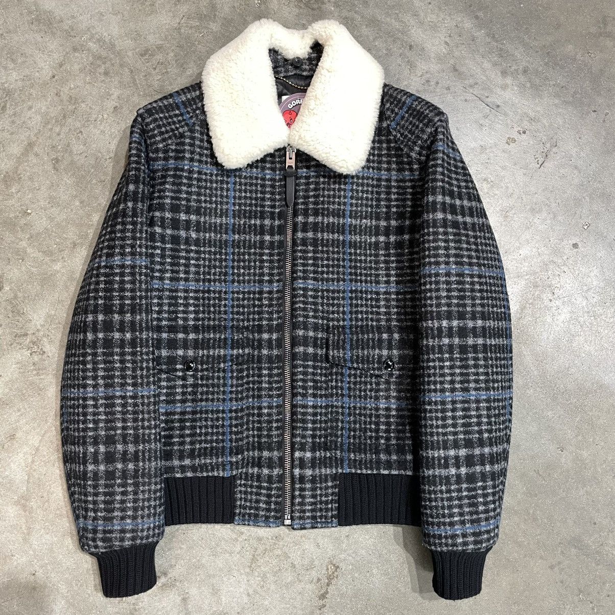 Coach bomber 20x24 plaid wool acrylic blend sherpa