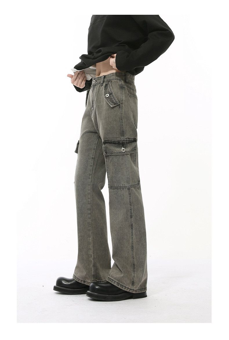 Vintage American style grey slim multi-pocket cargo washed jeans Size US 32 / EU 48 - 2 Thumbnail