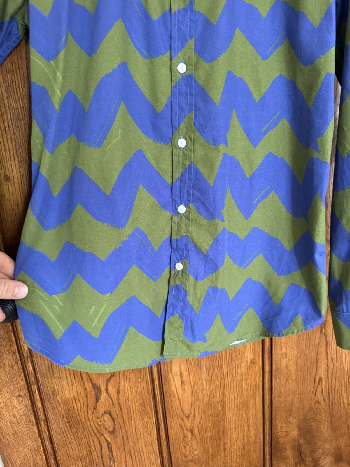 Band Of Outsiders Band of Outsiders blue green squiggle logo shirt Size US M / EU 48-50 / 2 - 14 Thumbnail