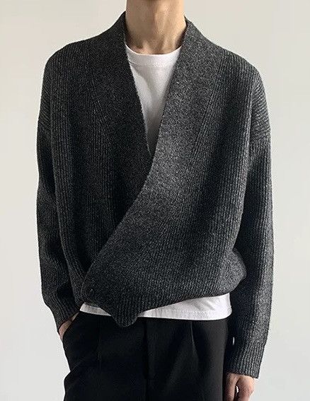 Japanese Brand × Vintage Cleanfit retro fashion wrap cardigan knitwear Size US L / EU 52-54 / 3 - 4 Thumbnail