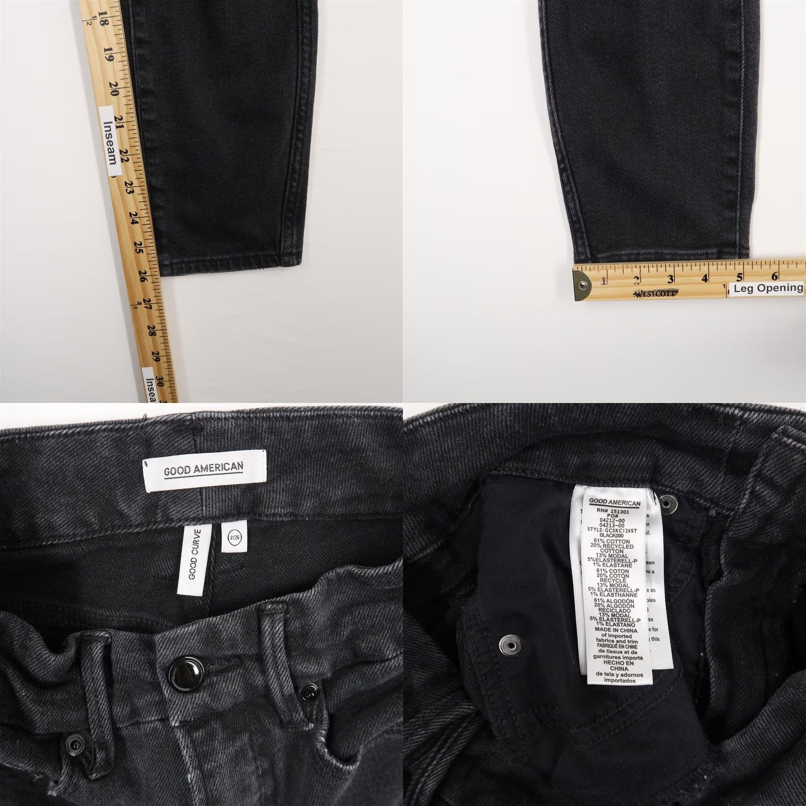 Good American Good American Jeans Womens 2 Black Curve Skinny High Rise Distressed Size 26" / US 2 / IT 38 - 8 Thumbnail