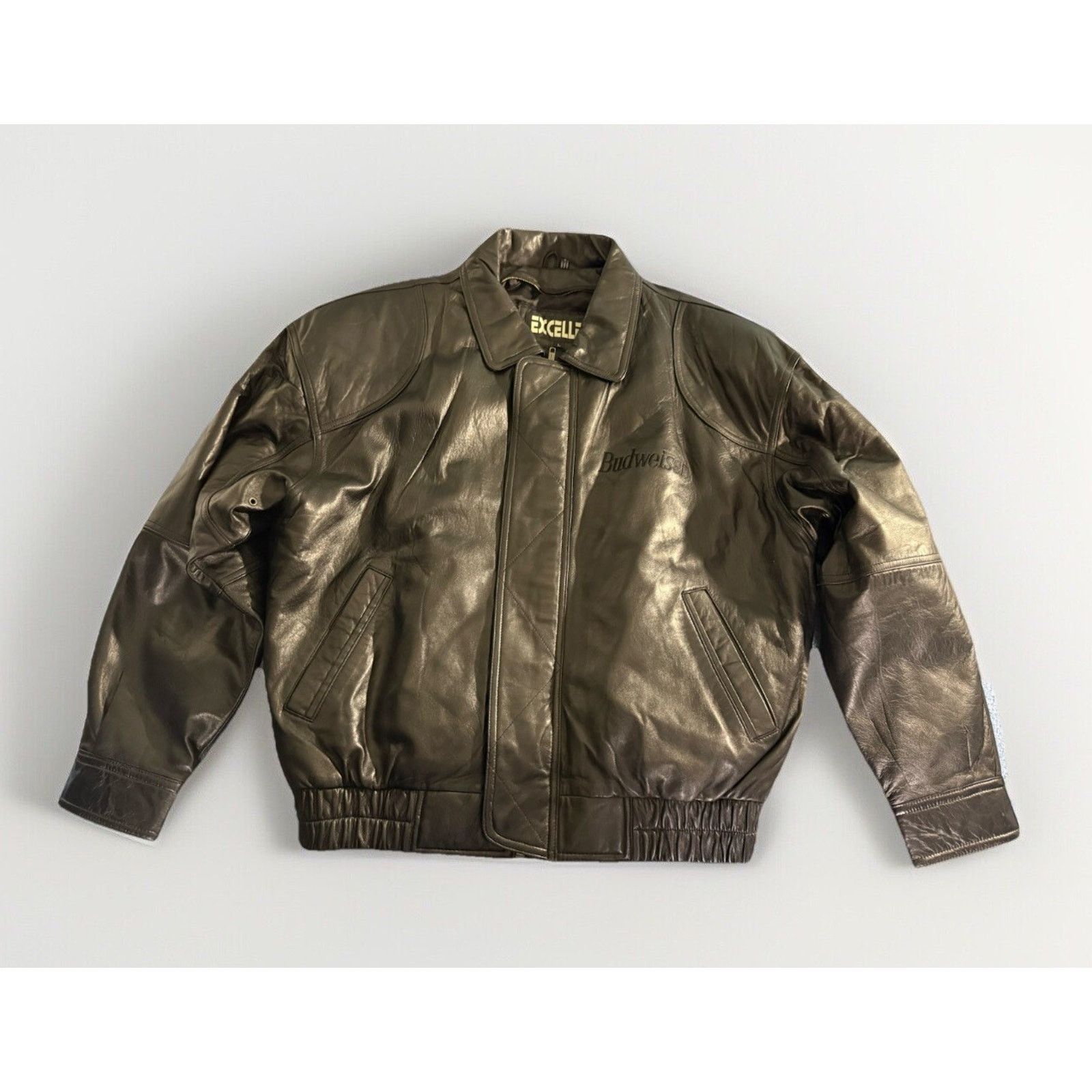 Excelled Excelled Budweiser Genuine Lambskin Leather Bomber Jacket Size US L / EU 52-54 / 3 - 1 Thumbnail