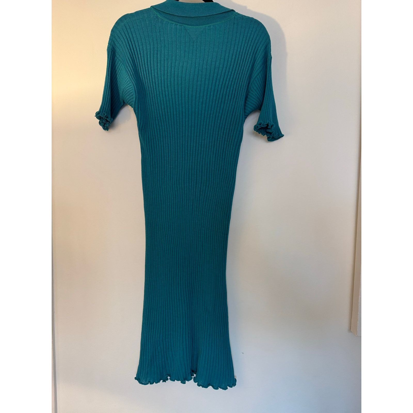 Bottega Veneta Bottega Veneta Duck Green Ribbed Wool Midi Dress Turquoise Size S / US 4 / IT 40 - 3 Thumbnail