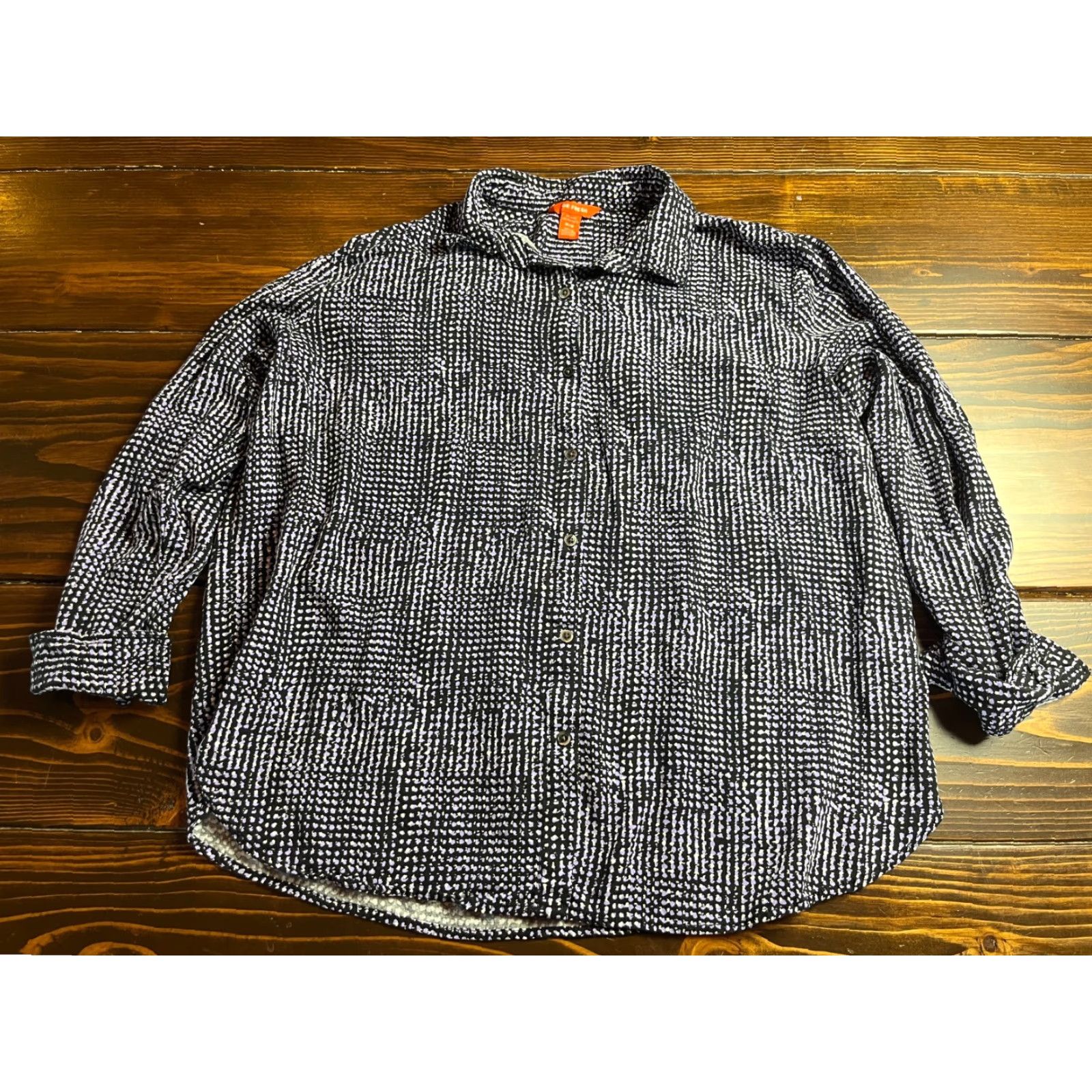 Vintage Joe Fresh Shirt Woman's M Black White Purple Long Sleeve Button-Up Size M / US 6-8 / IT 42-44 - 2 Thumbnail