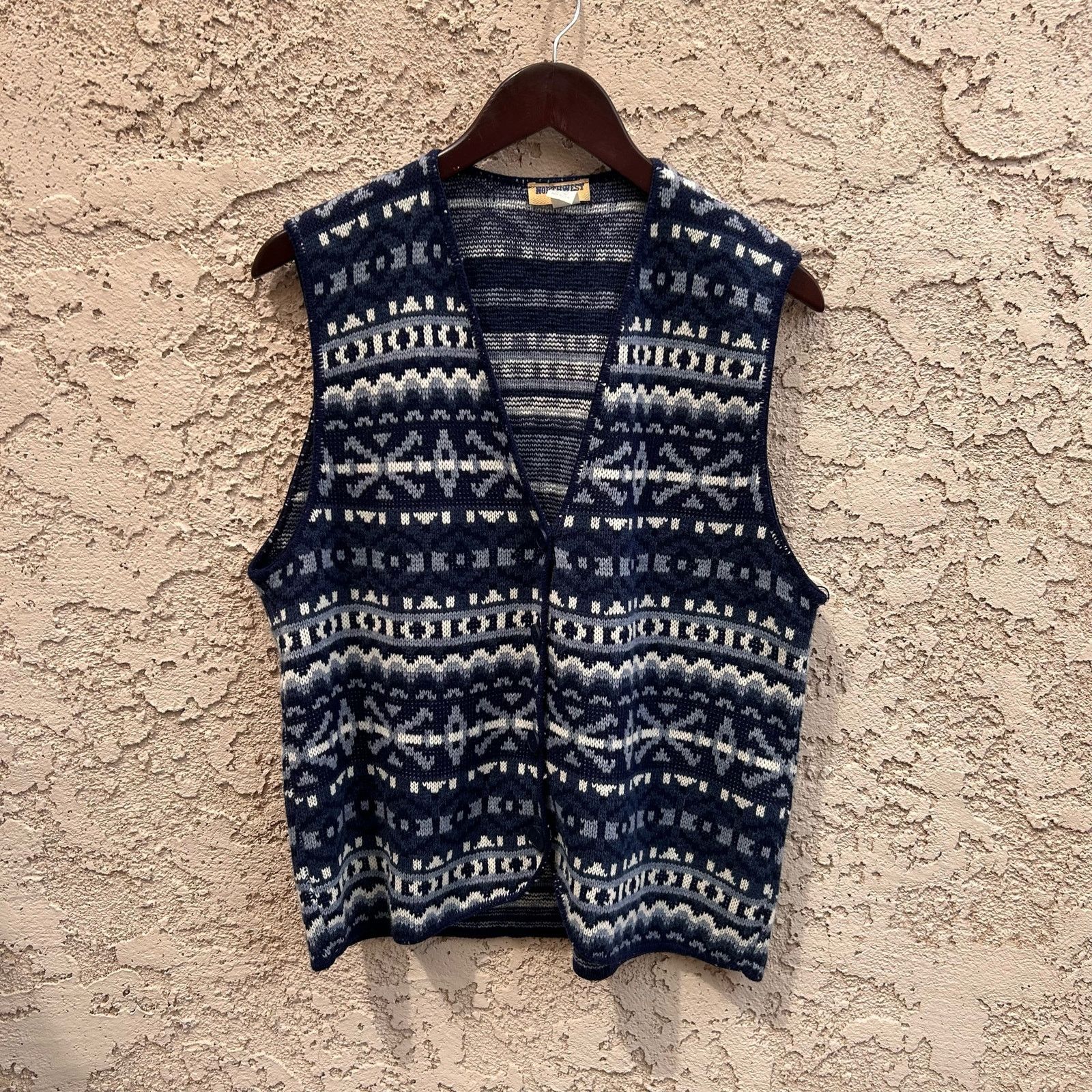 Vintage Vtg Blue Southwestern Knit Sweater Vest Size L Size L / US 10 / IT 46 - 1 Thumbnail