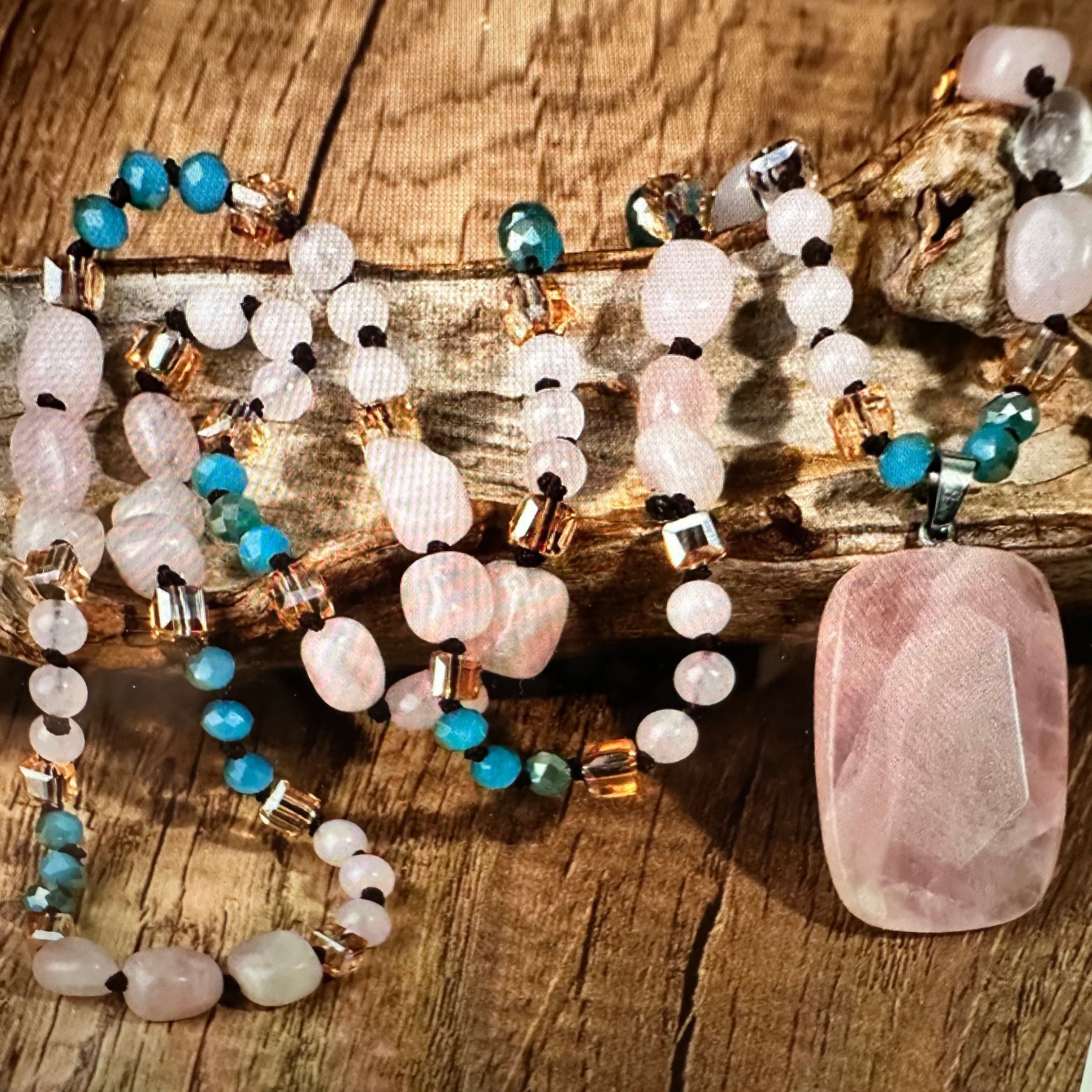 Other Bohemian Natural Pink Quartz Pendant Necklace | Handcrafted Size ONE SIZE - 1 Thumbnail