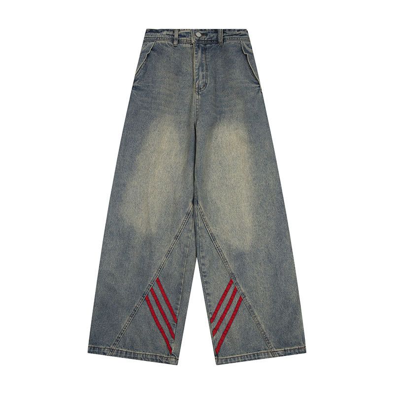 Vintage Loose distressed patchwork striped wide-leg cargo jeans Size US 32 / EU 48 - 1 Thumbnail