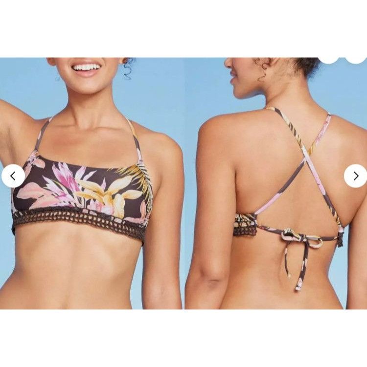 Other Floral Crisscross Swim Top With Crochet Hem & Adjustable Str Size S / US 4 / IT 40 - 2 Thumbnail