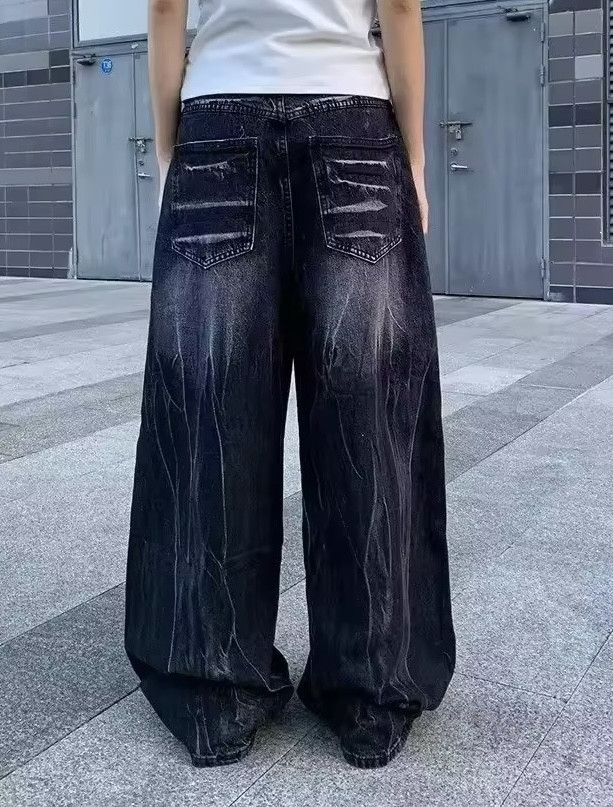 Jean Pattern Baggy Black Denim Jeans Size US 29 - 4 Thumbnail