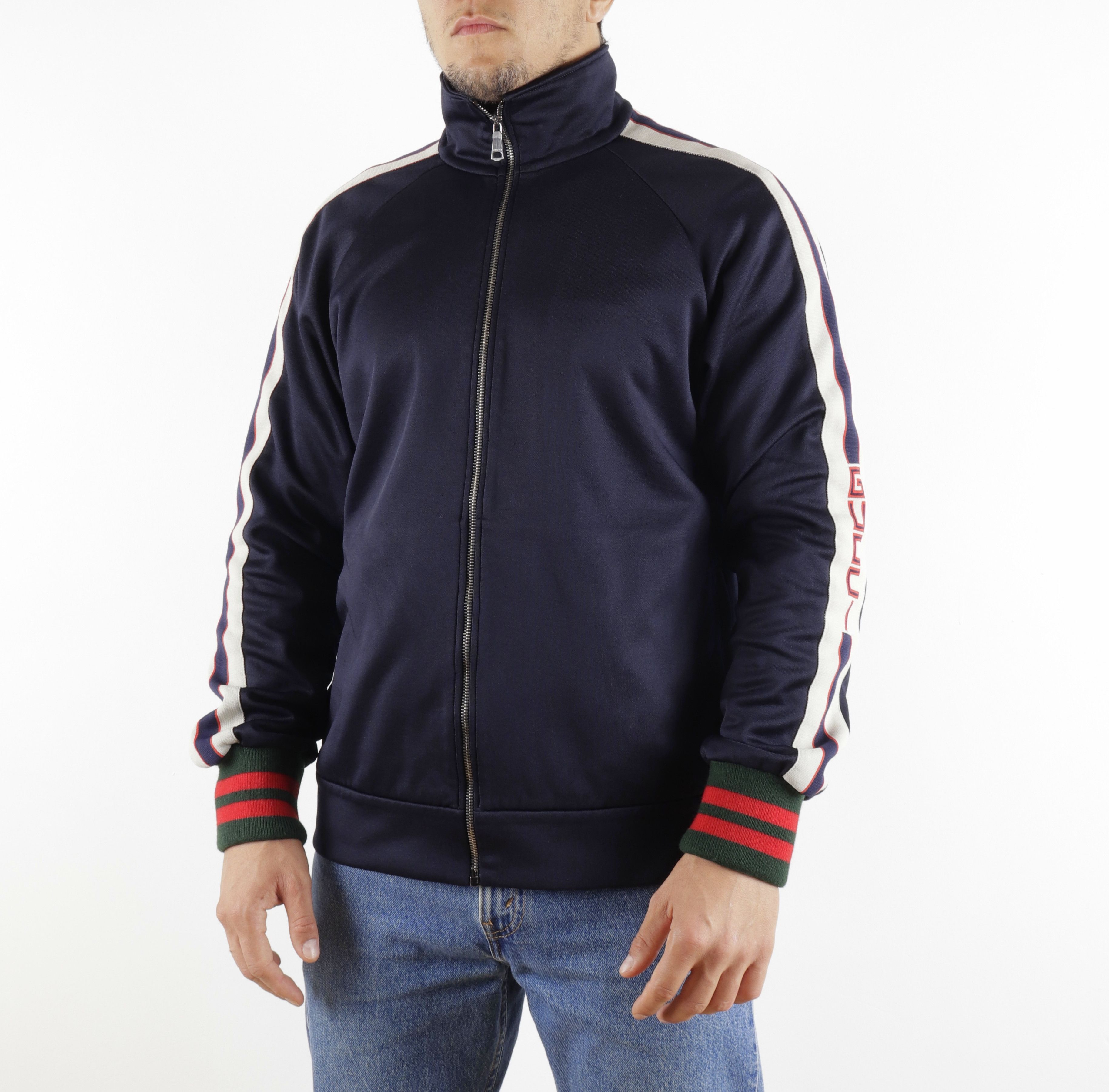 Gucci GUCCI Web Logo Navy Blue Jersey Track Zip-Up Jacket Size US M / EU 48-50 / 2 - 15 Thumbnail