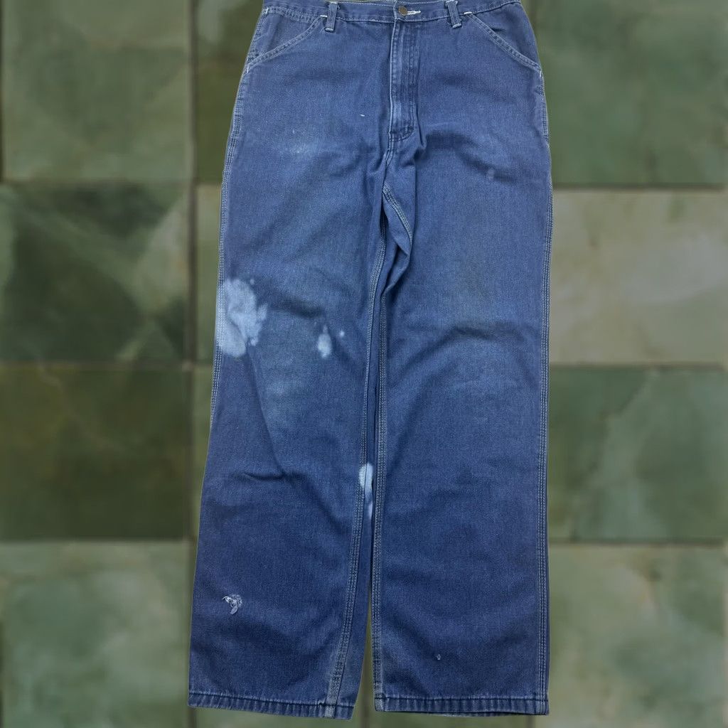 Denime Roebucks Jeans Mens 36x34 Blue Med Wash Denim Relaxed Straight Distressed Size US 36 / EU 52 - 1 Thumbnail