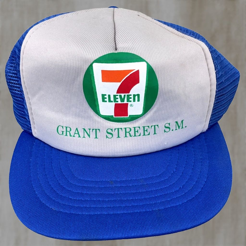 Kapital VINTAGE 7 Eleven Trucker Hat Cap Snapback Blue Gray Oil Gas Station Truck Stop 80s 90s Made In USA Mens Size ONE SIZE - 1 Thumbnail
