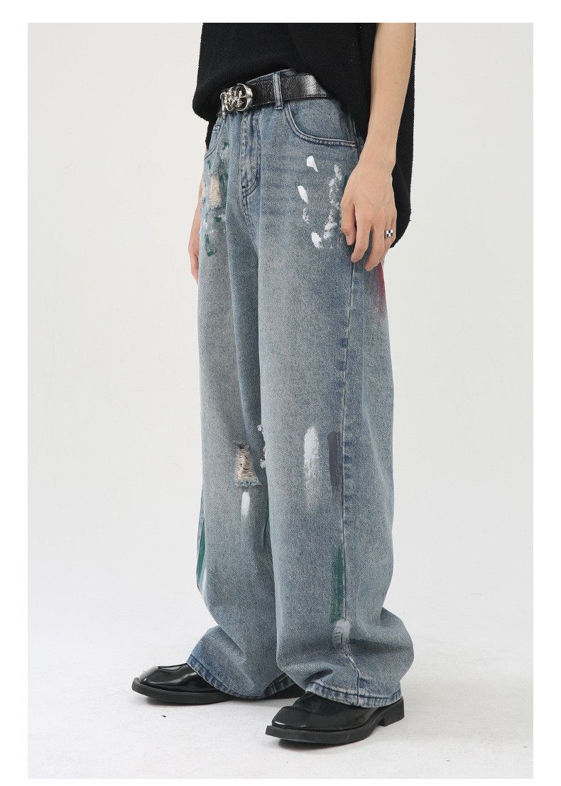 Japanese Brand × Jean Men's casual washed retro ink-splashed straight loose jeans Size US 32 / EU 48 - 5 Thumbnail