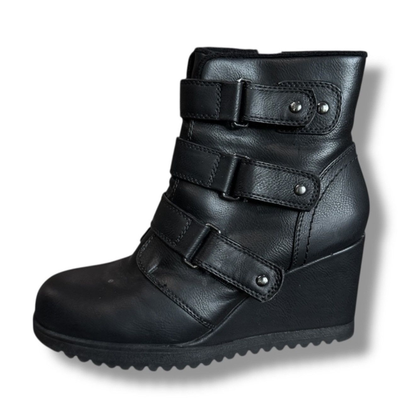 Vintage Black Leather Wedge Embellished Studded Sneakers